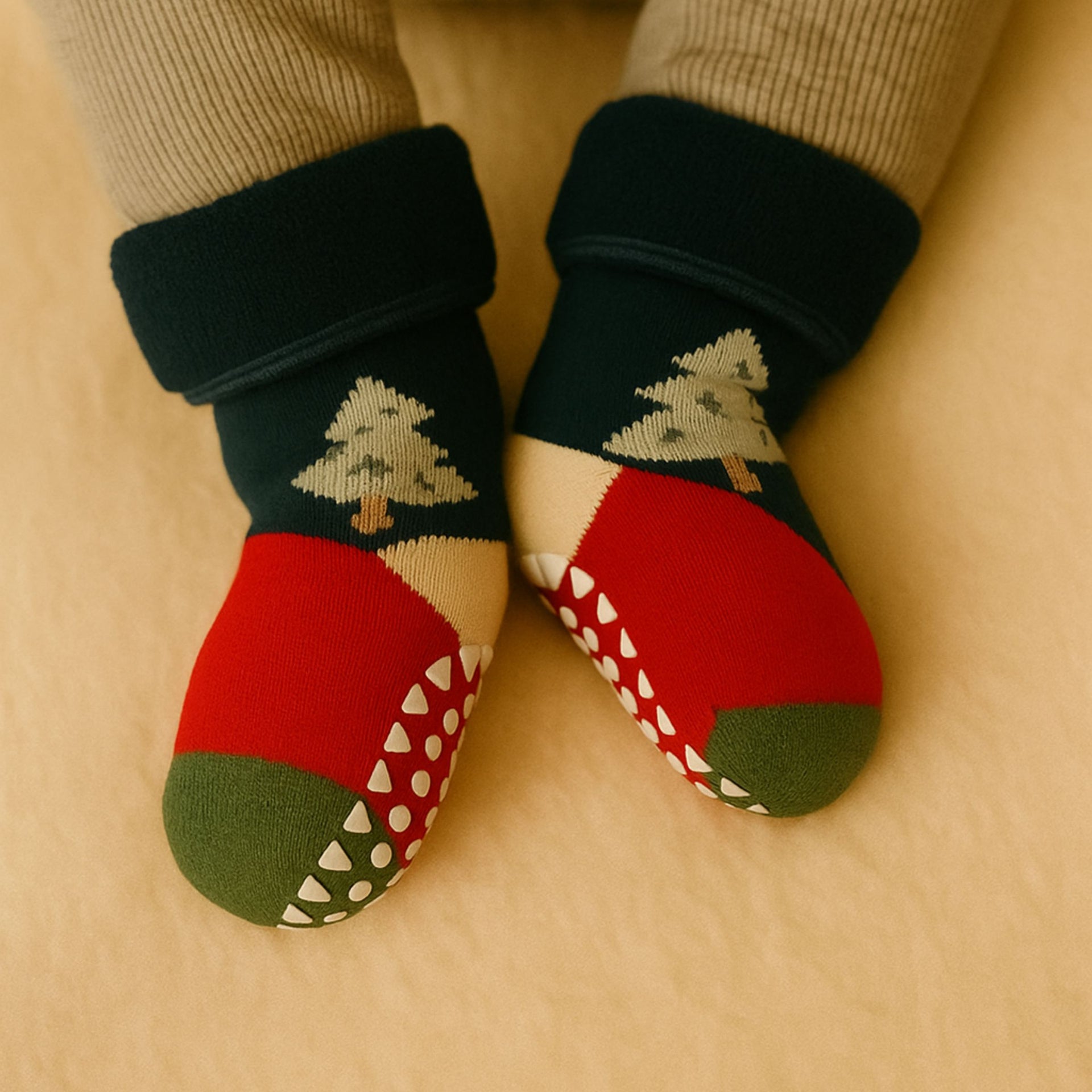Smile Baby Christmas Theme Anti-Slip Cotton Baby Socks – Warm, Soft & Stretchable Infant Socks (Pack of 3 – Santa, Reindeer & Tree Design) AGE 0-12 M