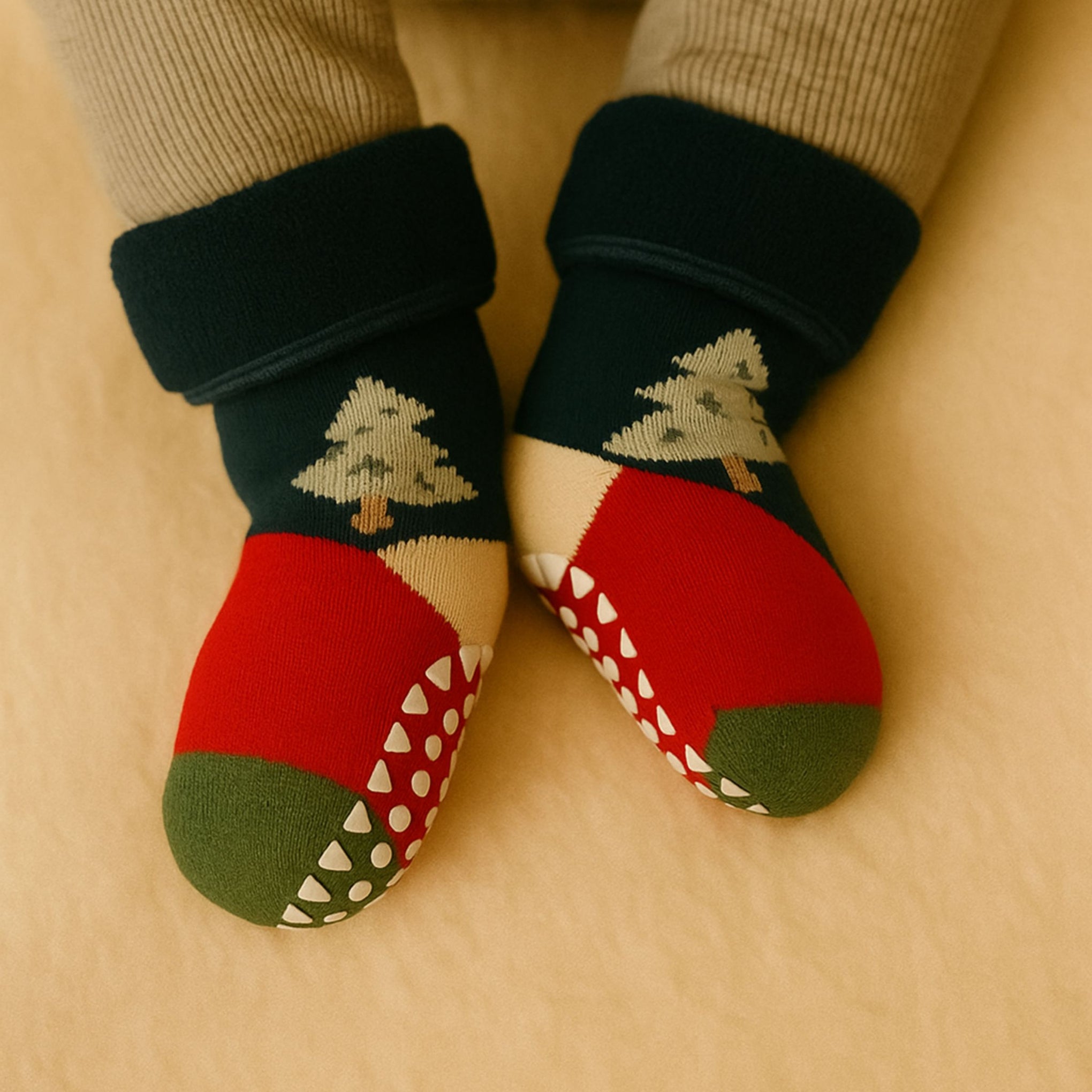 Smile Baby Christmas Theme Anti-Slip Cotton Baby Socks – Warm, Soft & Stretchable Infant Socks (Pack of 3 – Santa, Reindeer & Tree Design) AGE 0-12 M