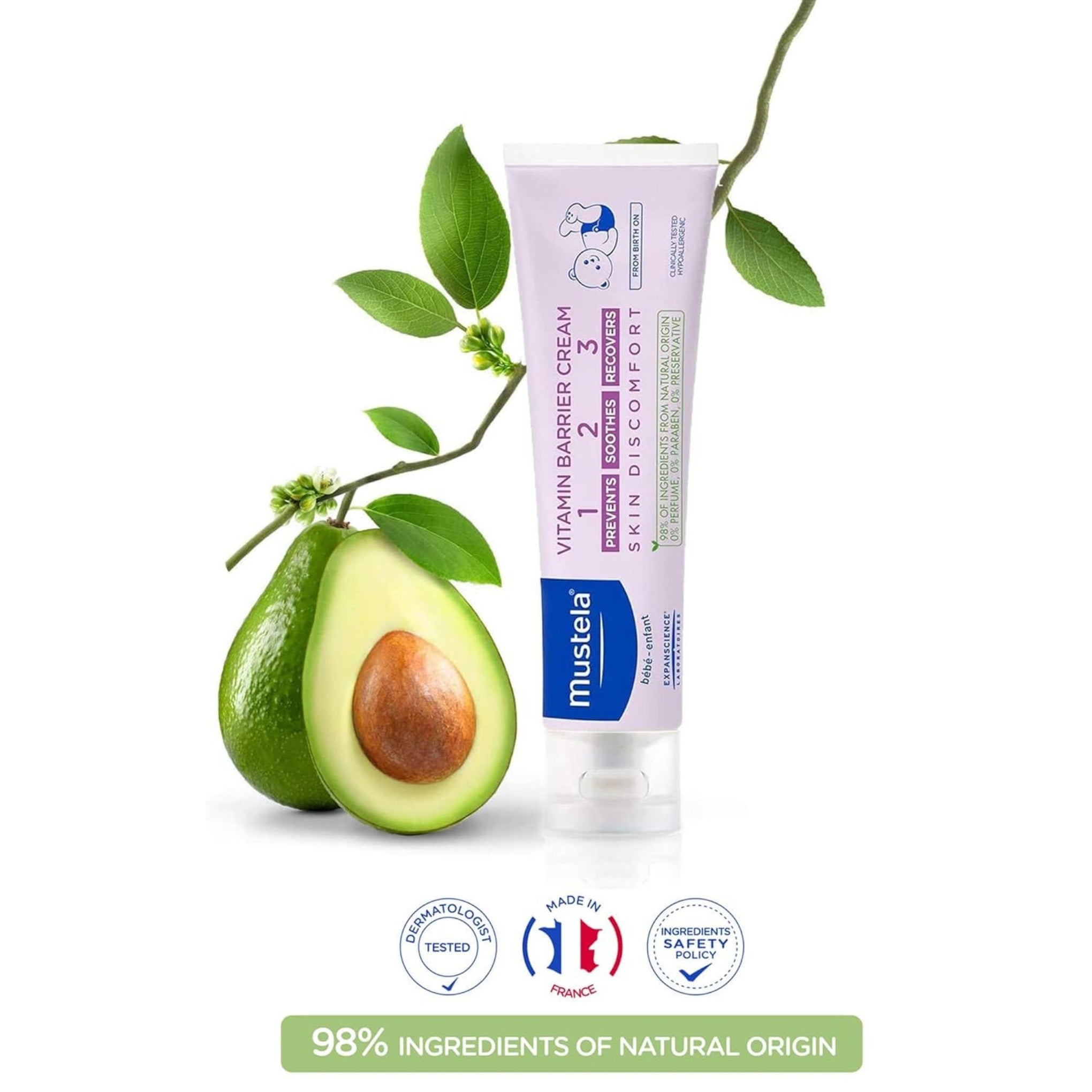 Mustela Vitamin Barrier Cream – Diaper Rash Protection, Soothes & Repairs, 98% Natural Origin