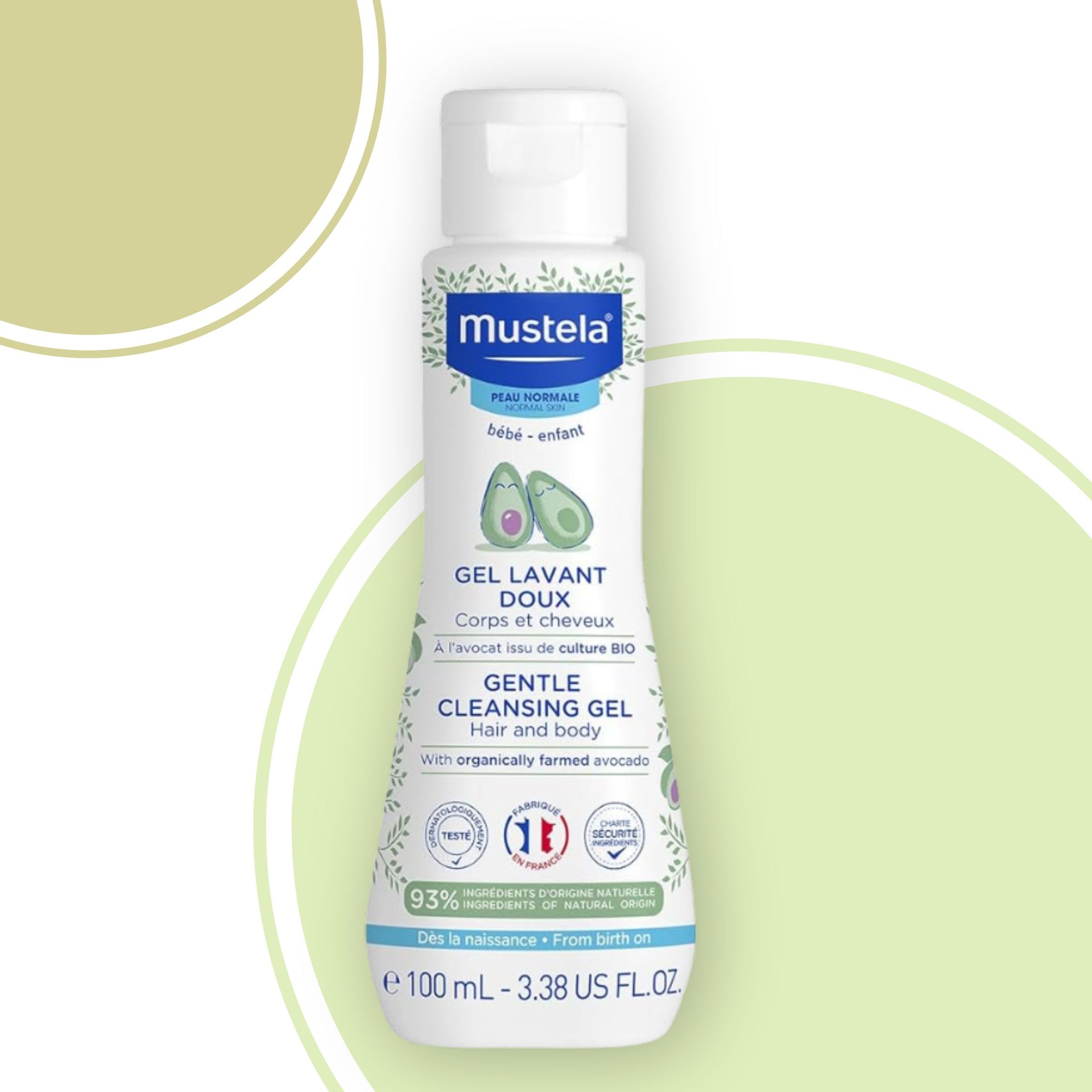 Mustela Gentle Cleansing Gel for Babies – Hair & Body Wash with Avocado, Tear-Free, 93% Natural