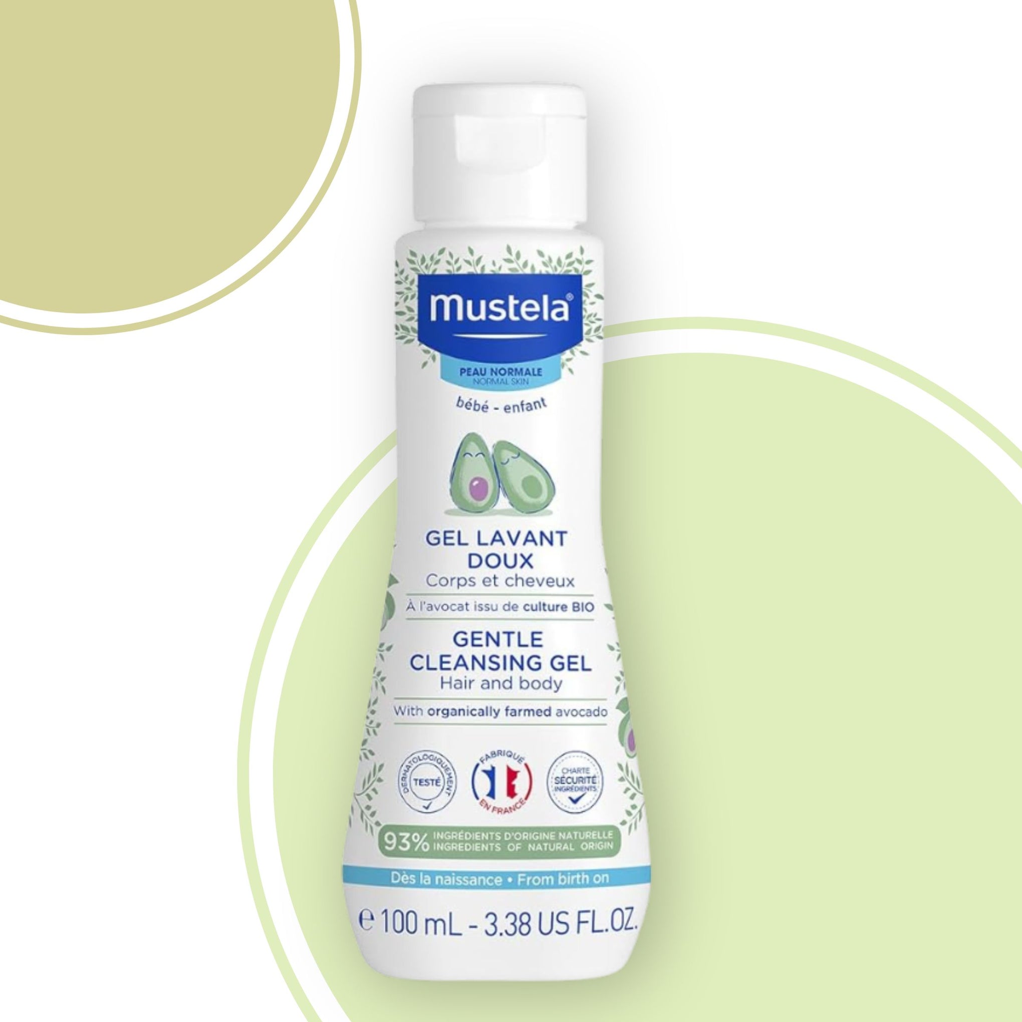 Mustela Gentle Cleansing Gel for Babies – Hair & Body Wash with Avocado, Tear-Free, 93% Natural