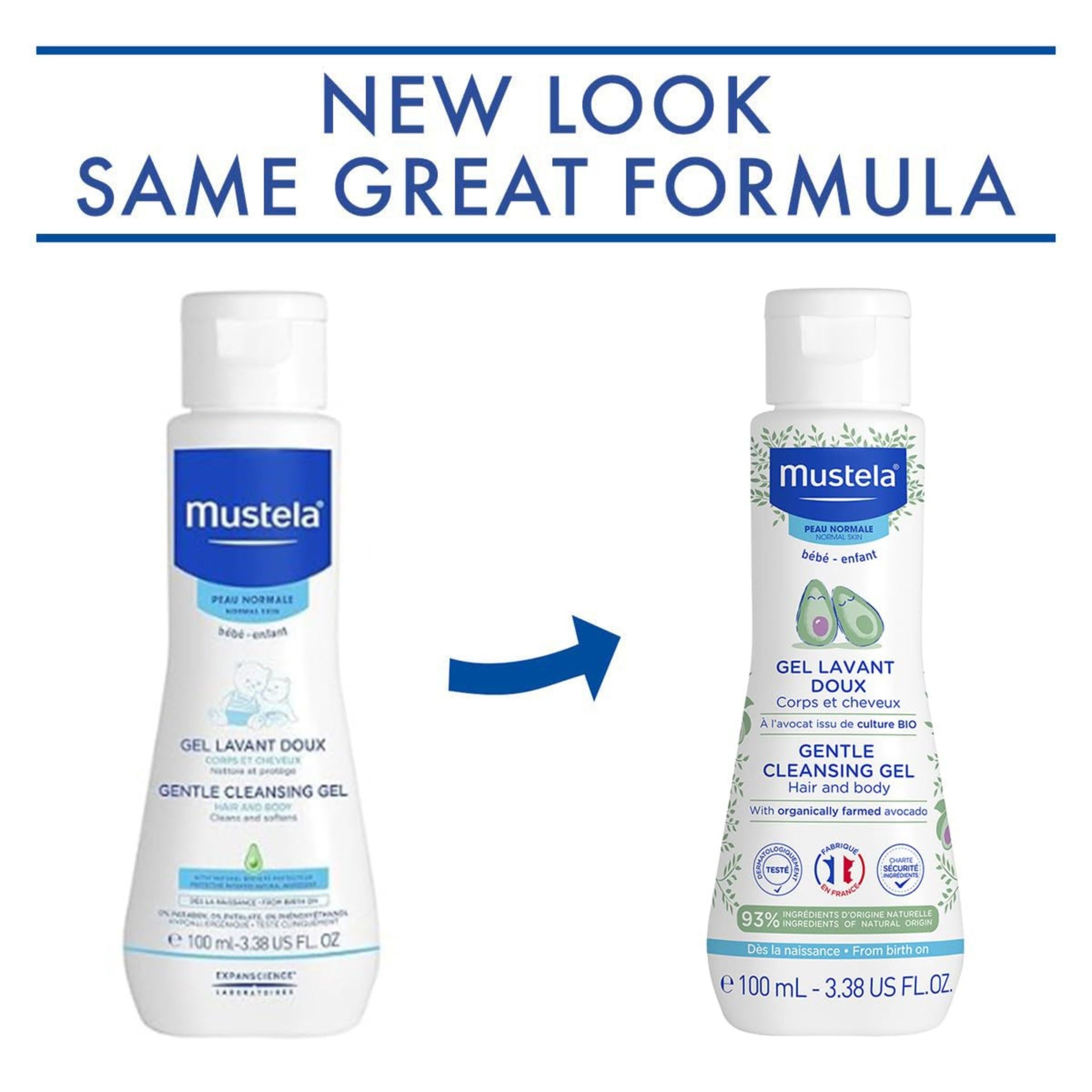 Mustela Gentle Cleansing Gel for Babies – Hair & Body Wash with Avocado, Tear-Free, 93% Natural