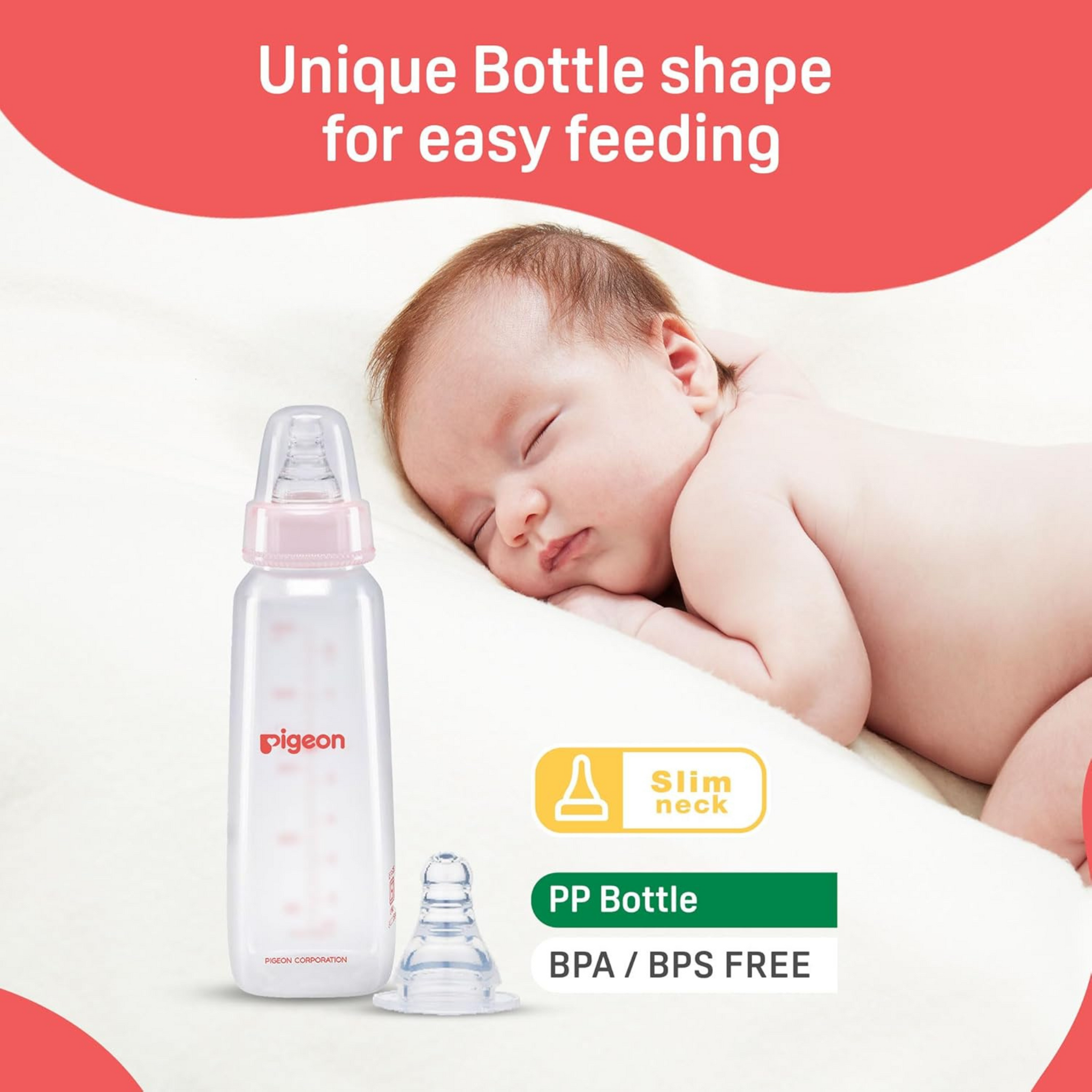 Pigeon Peristaltic Baby Nursing/Feeding Bottle KPP Nipple M,For 4+ Month Babies,BPA Free,BPS Free,Square Base,240 ml