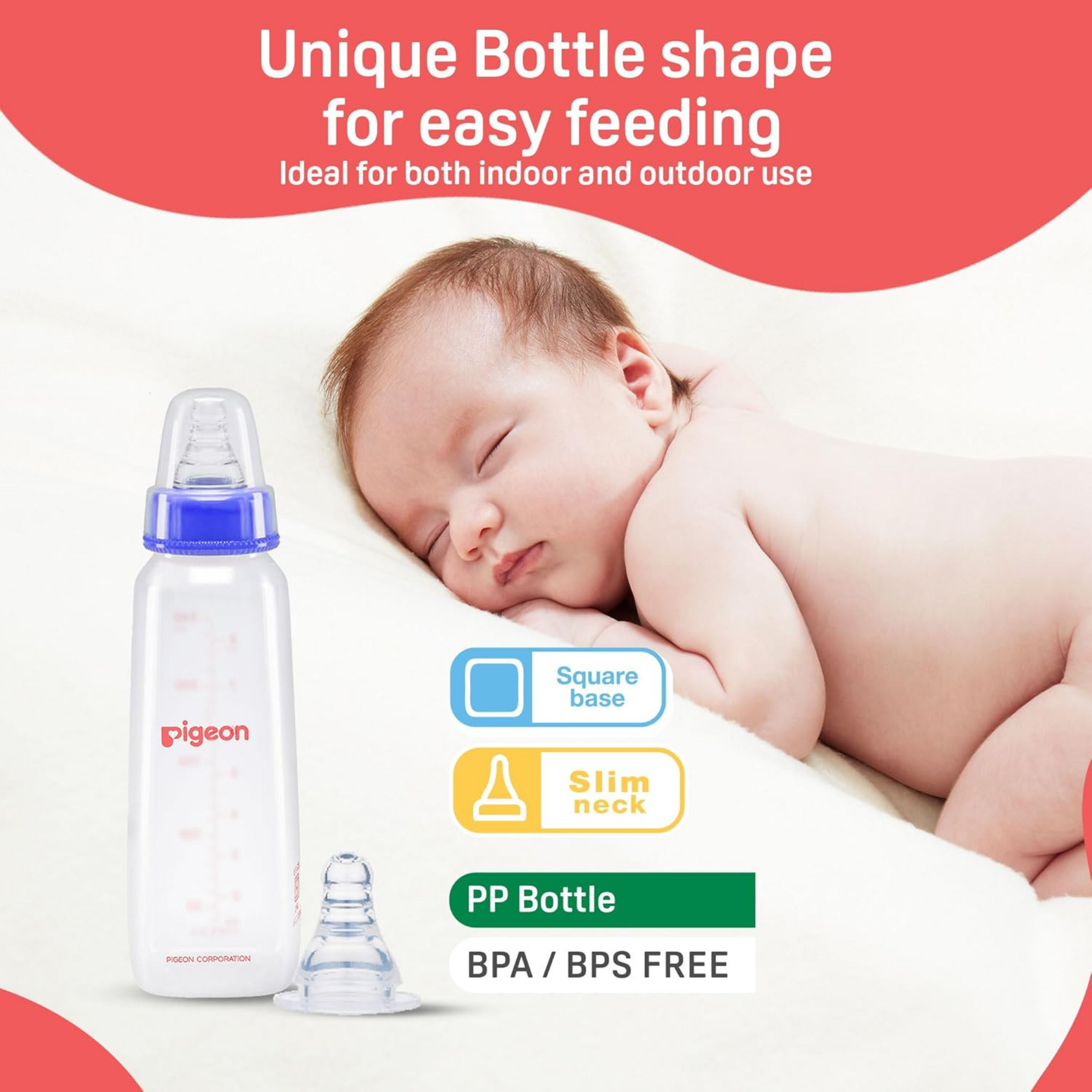 Pigeon Peristaltic Baby Nursing/Feeding Bottle KPP Nipple LL,for 12+ Month Babies,BPA Free,BPS Free,Square Base,240 ml