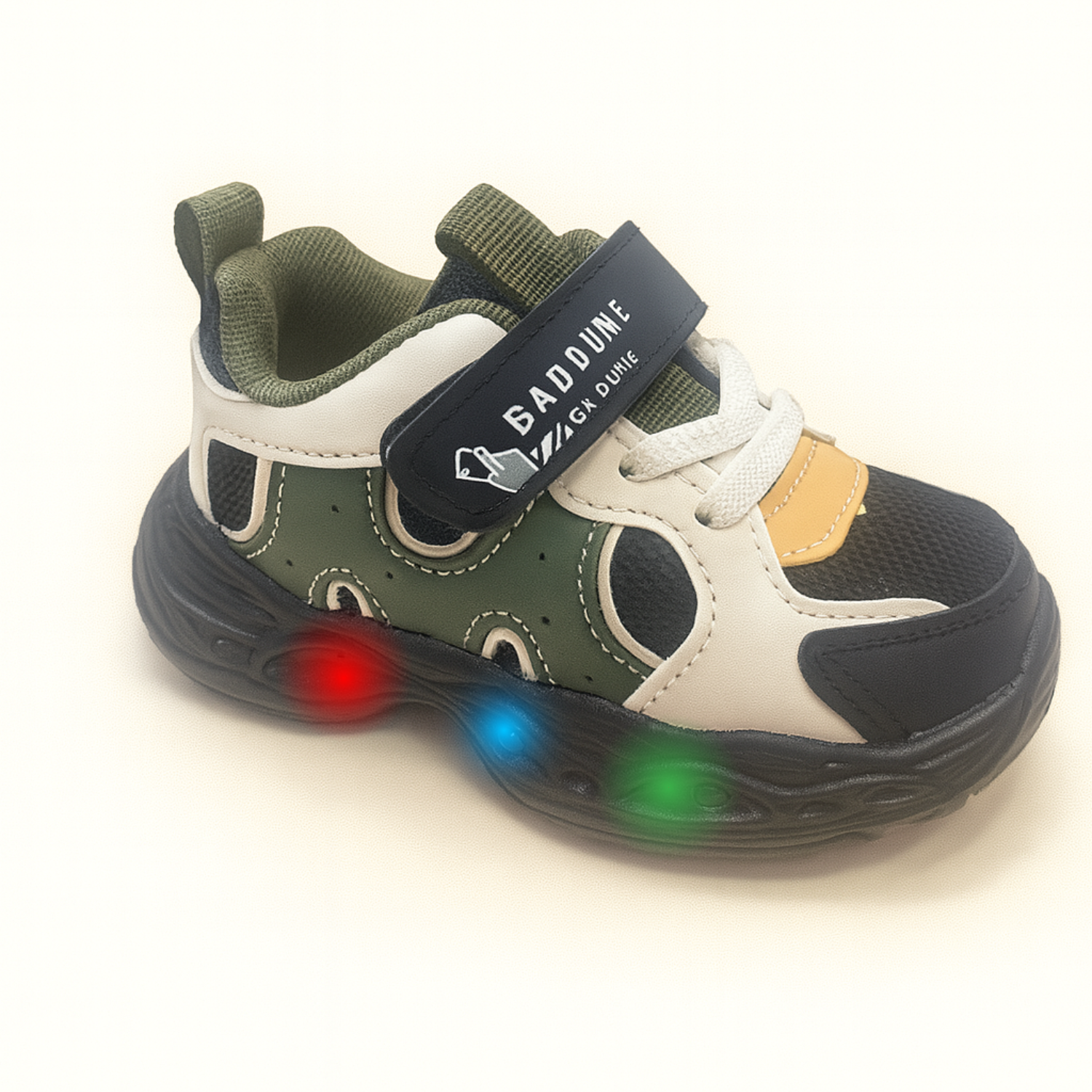 Smile Baby Boys Green & Black LED Light-Up Sneakers – Mesh & PU Sports Shoes with Hook & Loop Strap (18 Months – 4.5 Years)