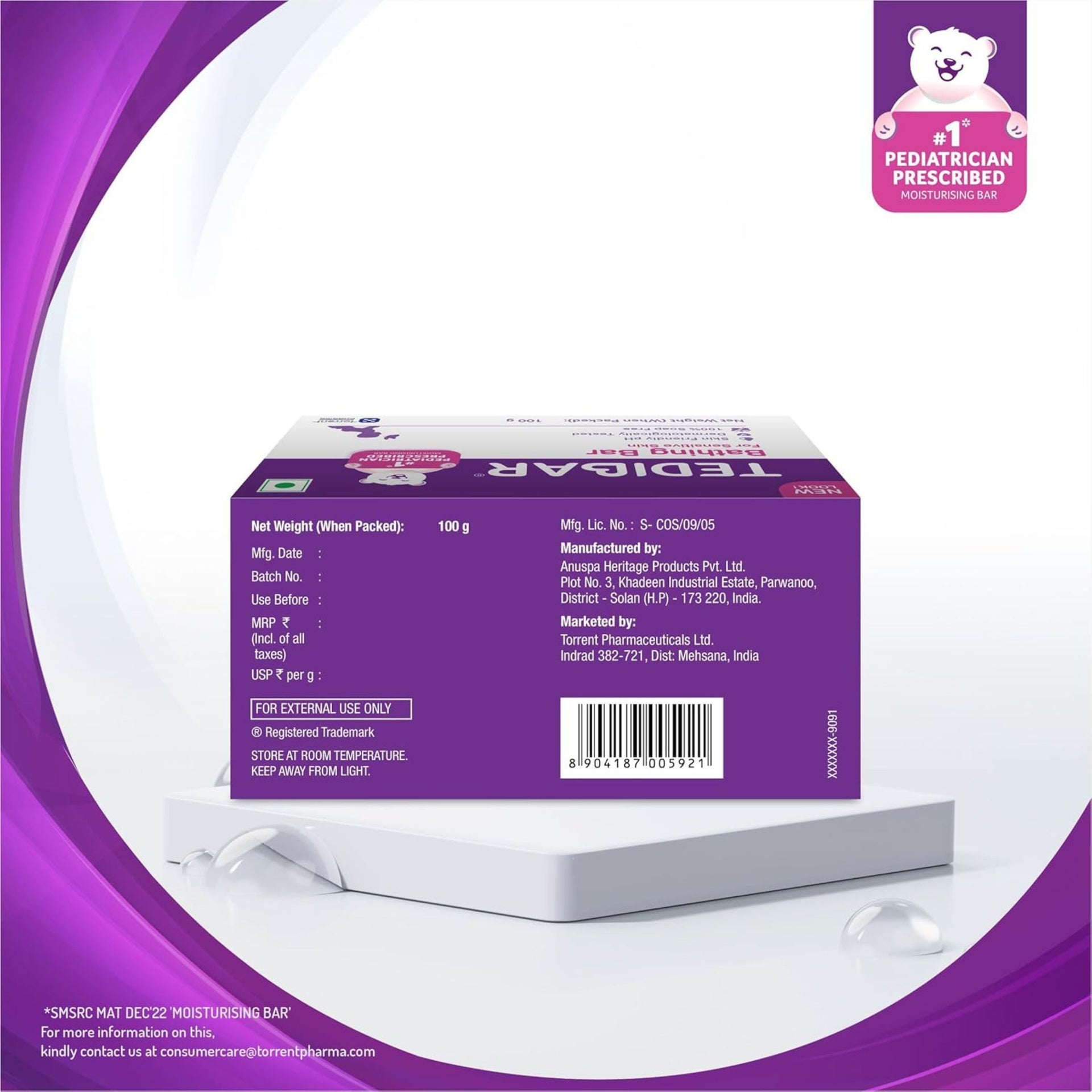 CURATIO Tedibar Baby Bathing Bar 100 g | Soap-Free, pH Balanced Cleansing Bar for Sensitive Baby Skin