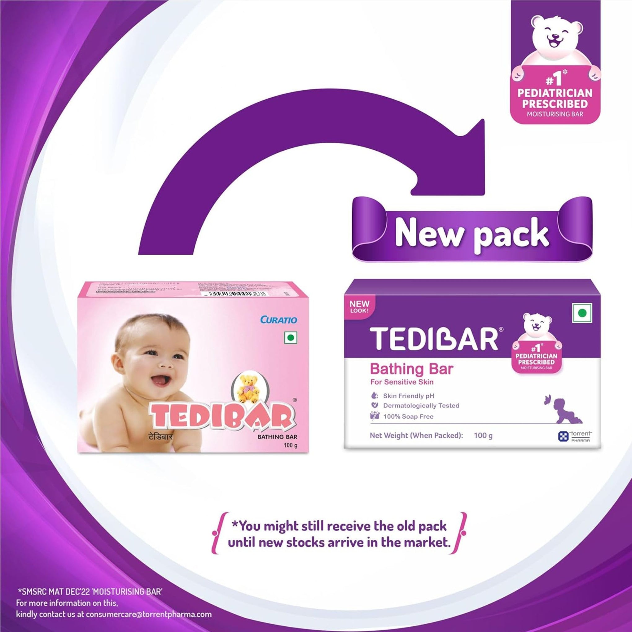 CURATIO Tedibar Baby Bathing Bar 100 g | Soap-Free, pH Balanced Cleansing Bar for Sensitive Baby Skin