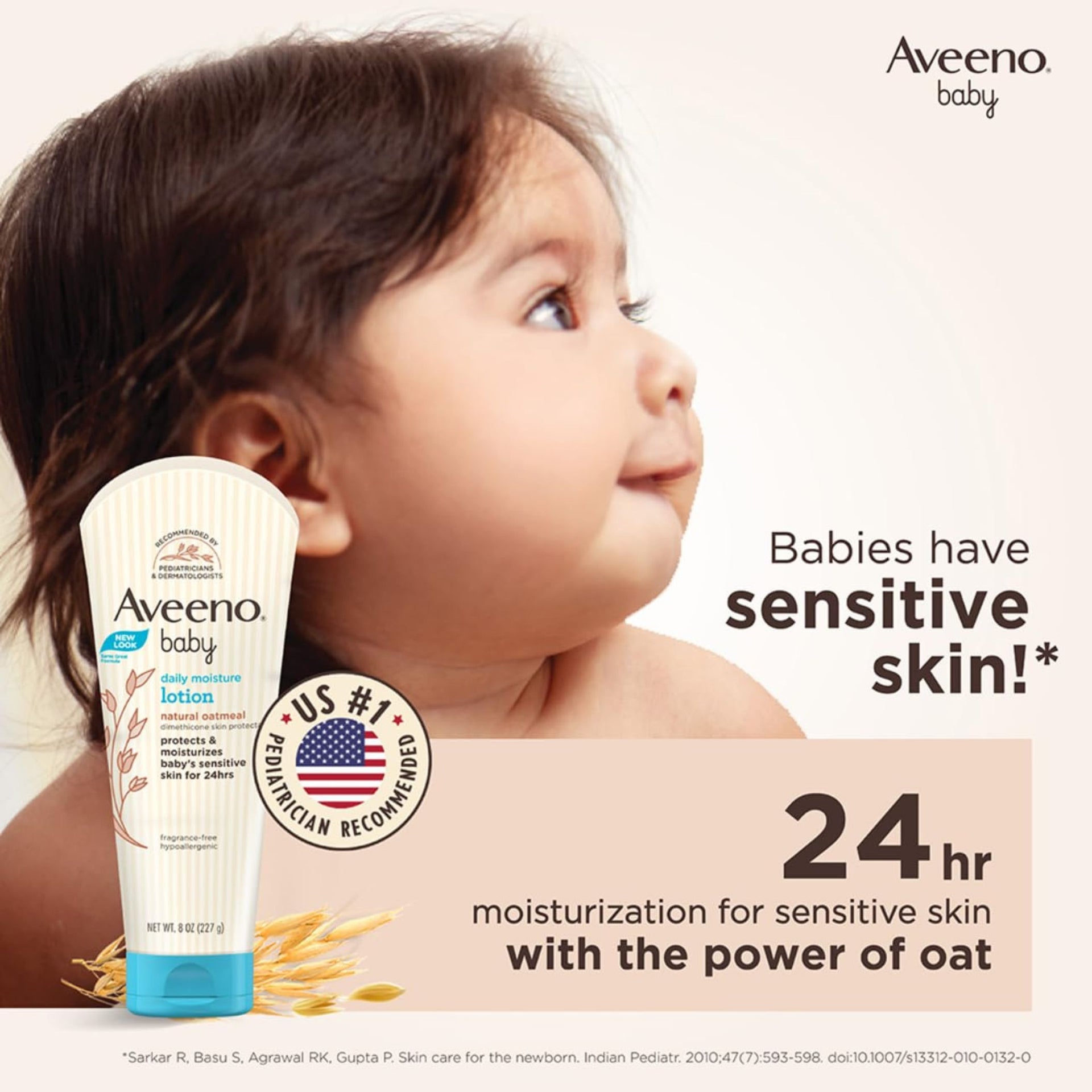Aveeno Baby Daily Moisture Lotion 100 g | 24-Hour Moisturization with Natural Oatmeal for Sensitive Baby Skin
