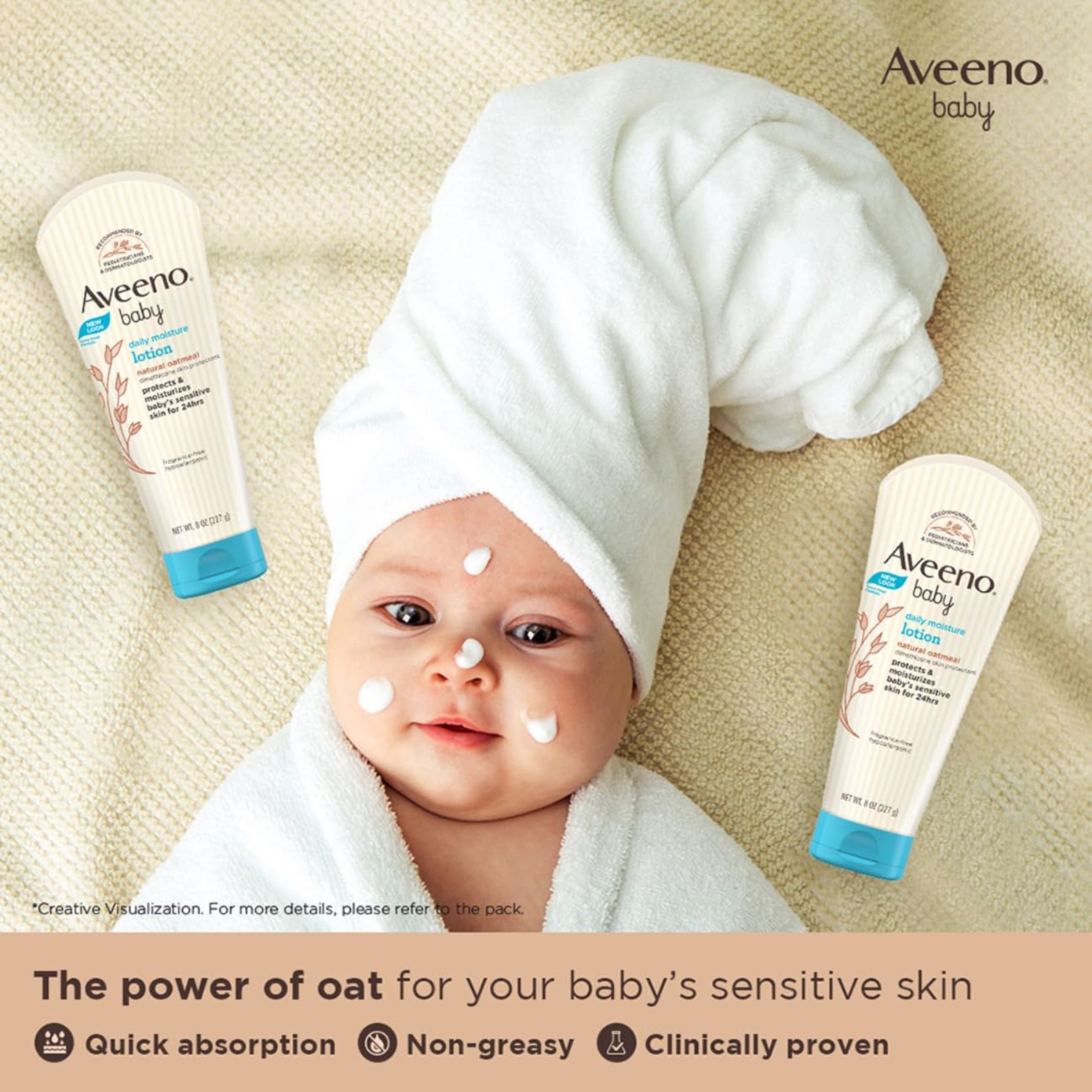 Aveeno Baby Daily Moisture Lotion 100 g | 24-Hour Moisturization with Natural Oatmeal for Sensitive Baby Skin