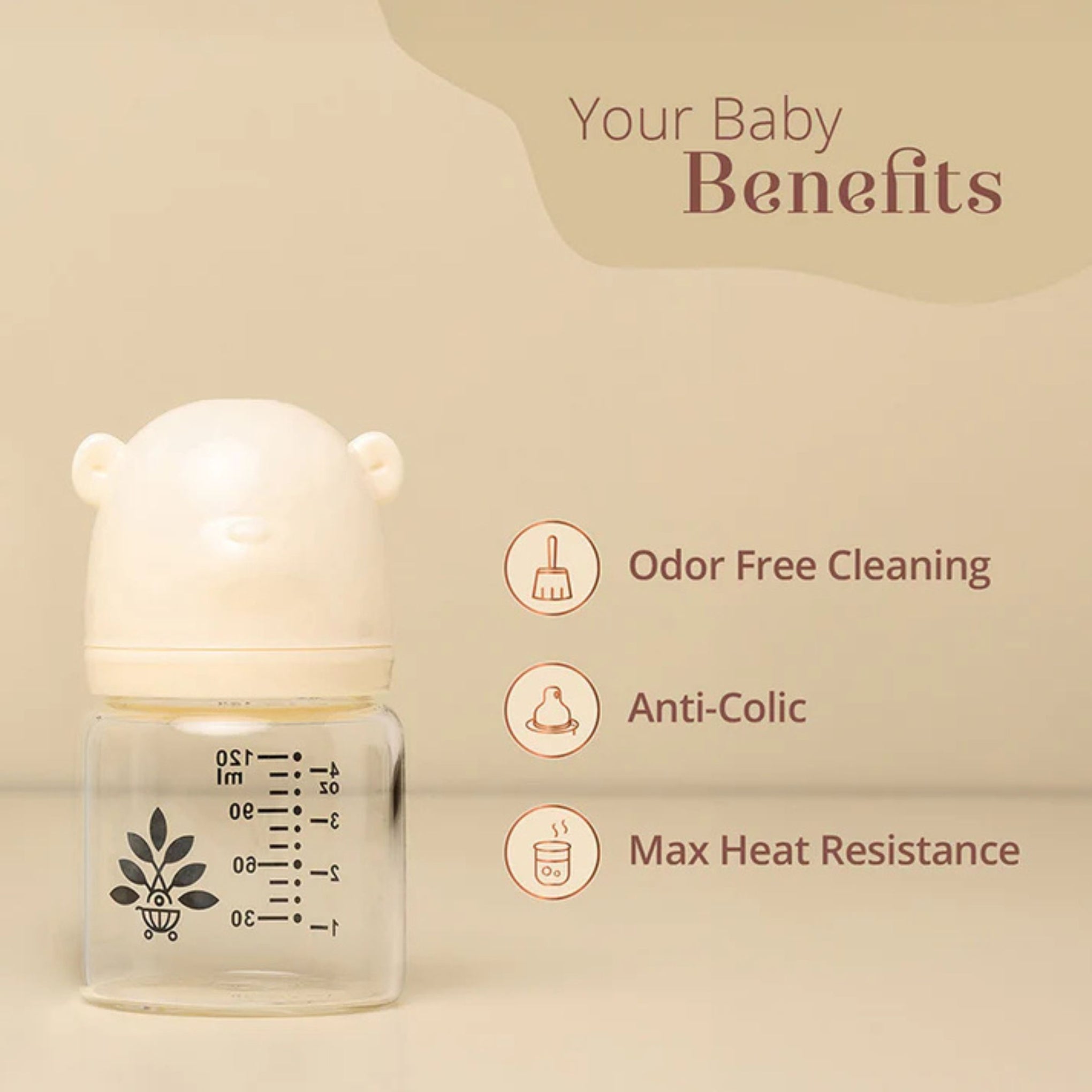 Baby Forest Palan Poshan Baby Glass Feeding Bottle | Borosilicate Glass Bottle with Anti-Colic Silicone Nipple | Heat-Resistant, BPA-Free | 120 ml (0–3 Months)