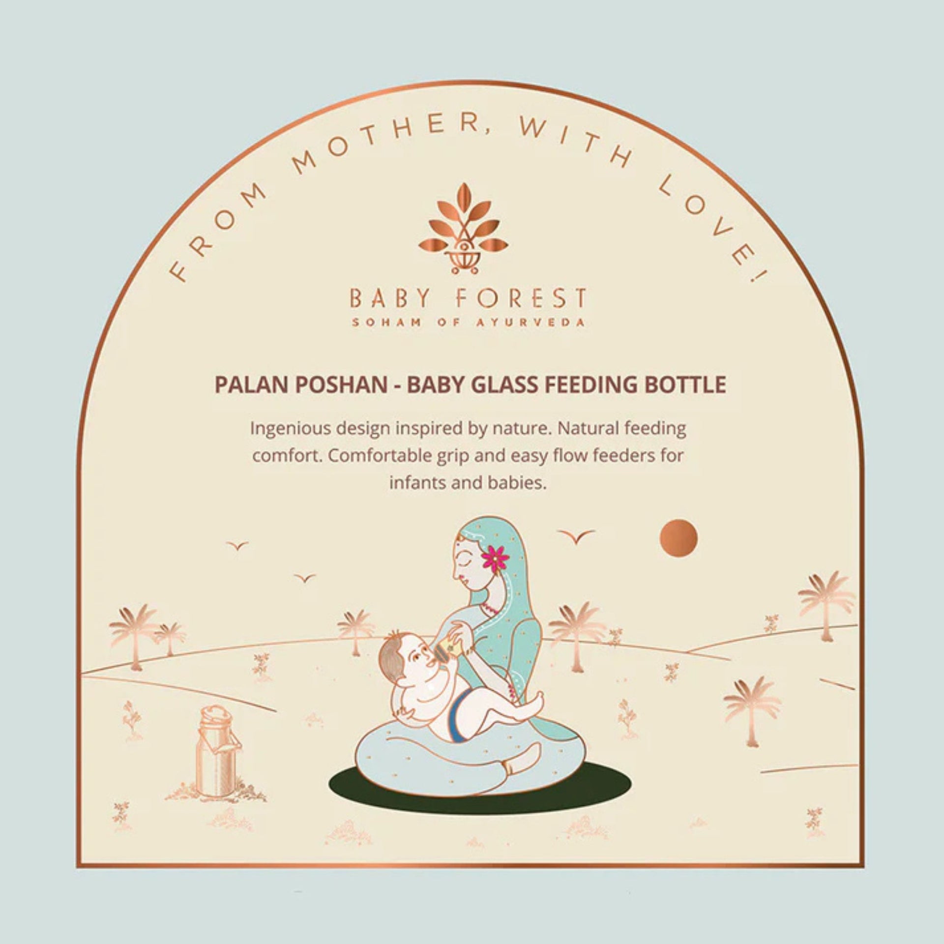 Baby Forest Palan Poshan Baby Glass Feeding Bottle | Borosilicate Glass Bottle with Anti-Colic Silicone Nipple | Heat-Resistant, BPA-Free | 120 ml (0–3 Months)