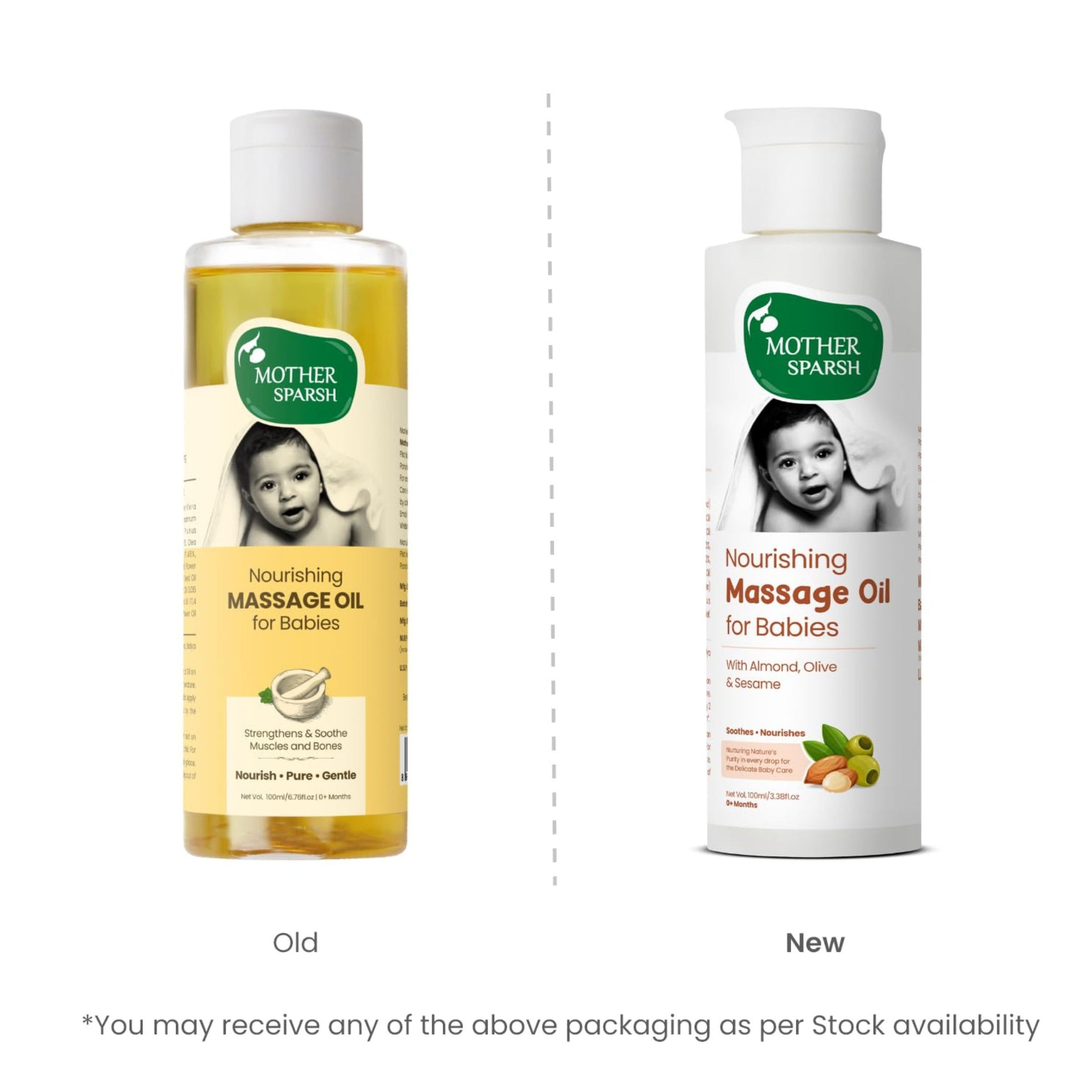 Mother Sparsh Nourishing Massage Oil for Babies with Almond, Olive & Sesame Oil | Quick Absorbing, Non-Sticky | Strengthens Bones & Muscles | 0+ Months