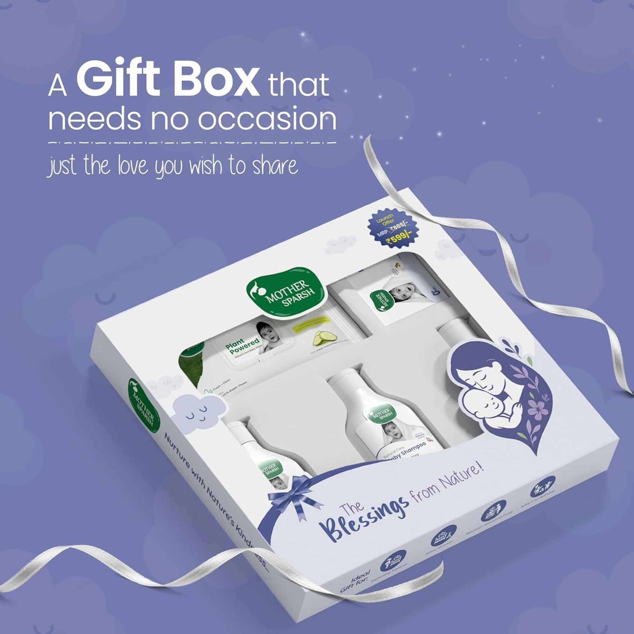 Mother Sparsh Natural Baby Care Gift Box | Baby Wash, Shampoo, Lotion, Soap & Plant-Powered Wipes | Gentle & Toxin-Free | Ideal Newborn & Baby Gift