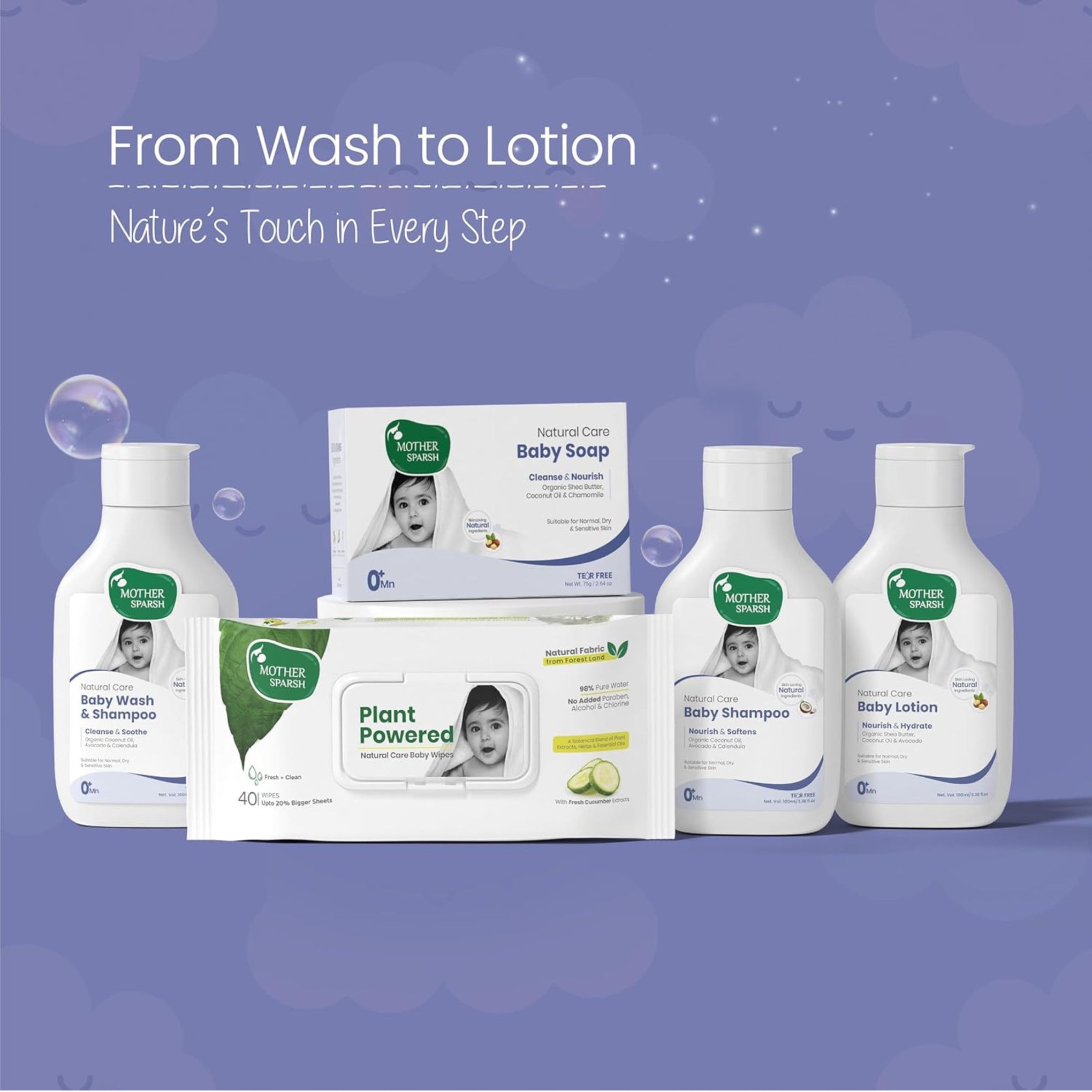 Mother Sparsh Natural Baby Care Gift Box | Baby Wash, Shampoo, Lotion, Soap & Plant-Powered Wipes | Gentle & Toxin-Free | Ideal Newborn & Baby Gift