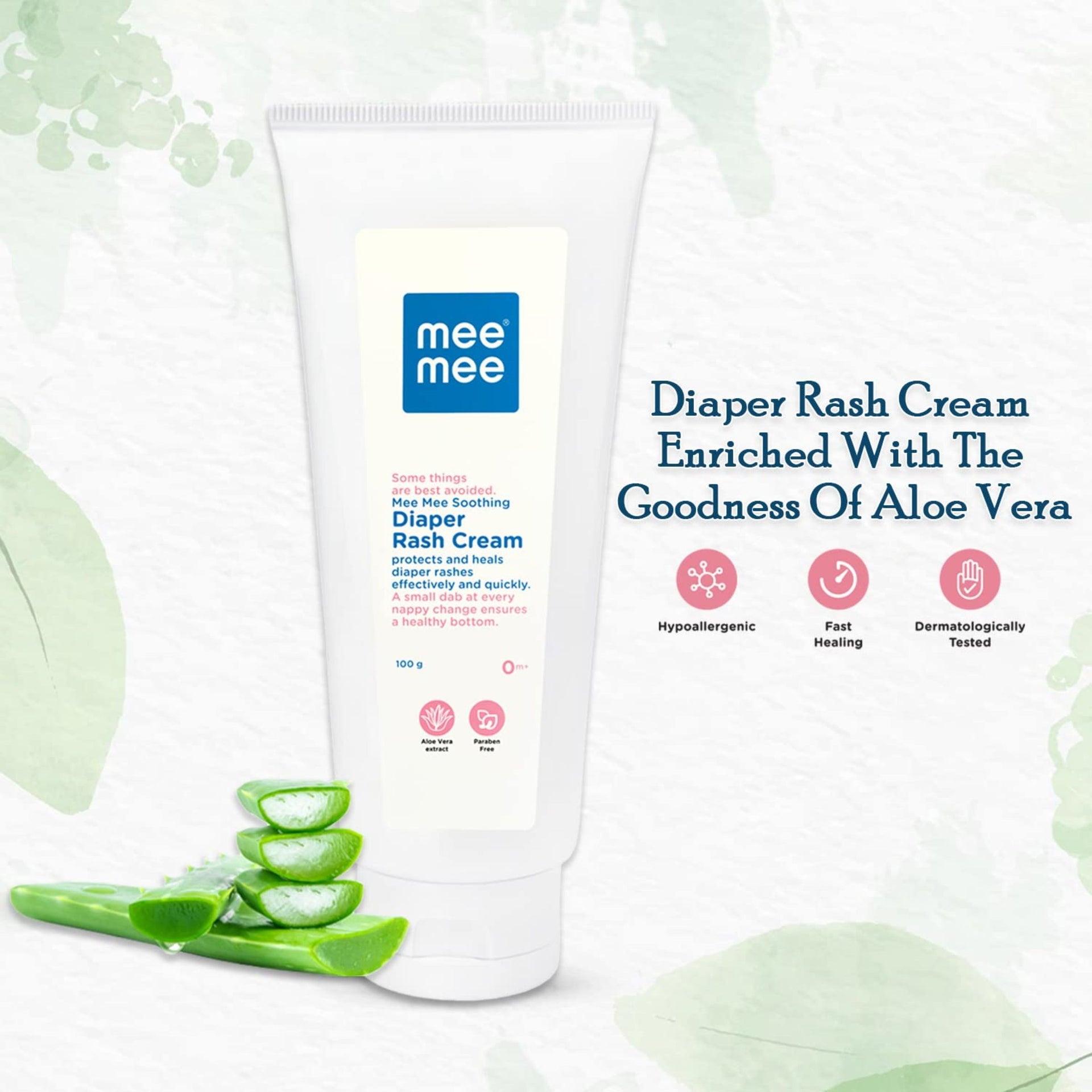 Mee Mee Soothing Diaper Rash Cream with Aloe Vera | Fast Healing, Hypoallergenic & Dermatologically Tested | 0m+ Babies (100 g)