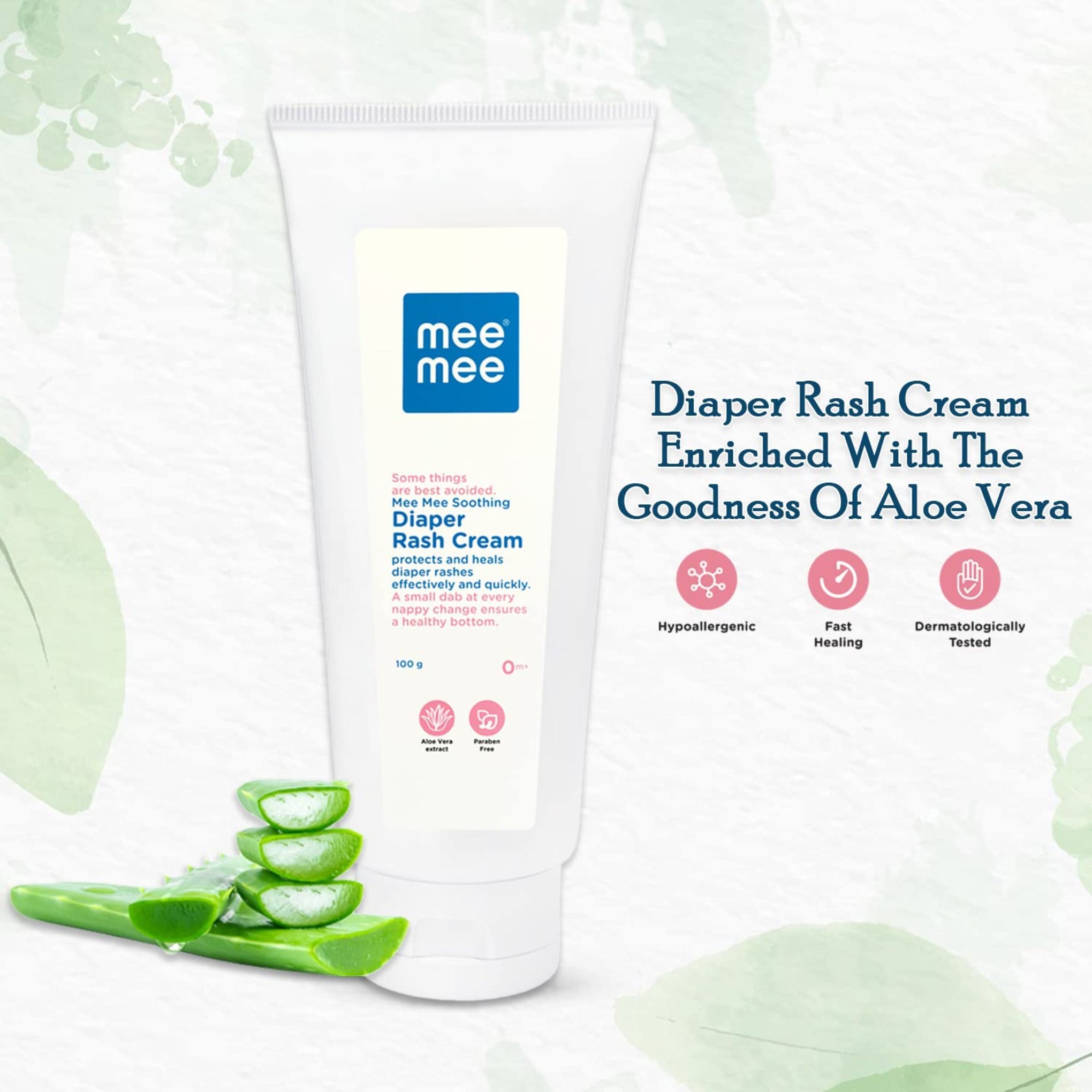 Mee Mee Soothing Diaper Rash Cream with Aloe Vera | Fast Healing, Hypoallergenic & Dermatologically Tested | 0m+ Babies (100 g)