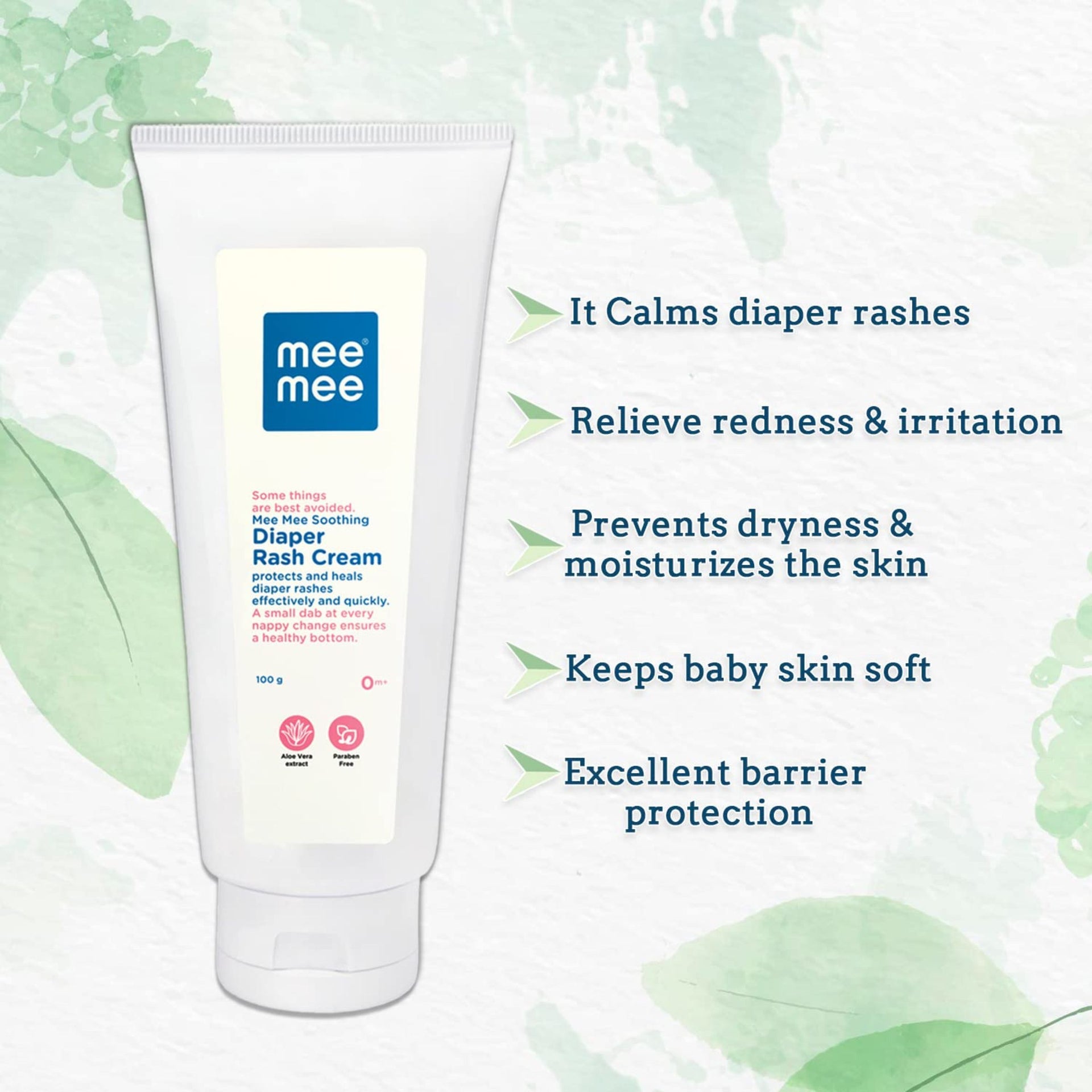 Mee Mee Soothing Diaper Rash Cream with Aloe Vera | Fast Healing, Hypoallergenic & Dermatologically Tested | 0m+ Babies (100 g)