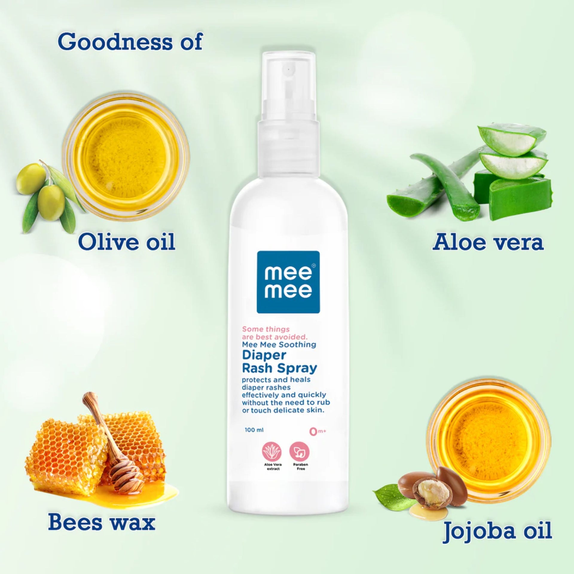 Mee Mee Soothing Diaper Rash Spray with Aloe Vera | No-Touch Application, Fast Healing & Hypoallergenic | Dermatologically Tested | 0m+ Babies (100 ml)
