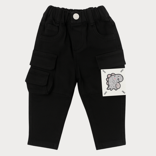 Smile Baby Boys Black Cargo Pants with Pockets – Age 2 to 7 Years