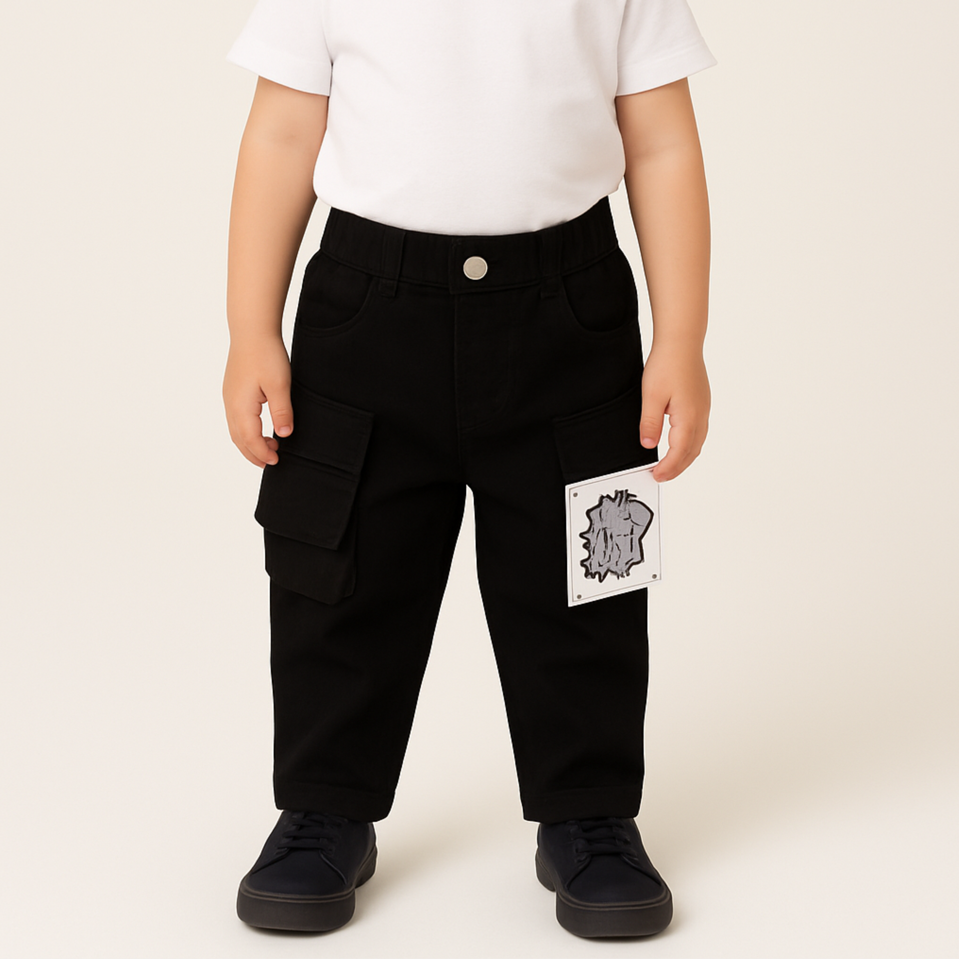 Smile Baby Boys Black Cargo Pants with Pockets – Age 2 to 7 Years