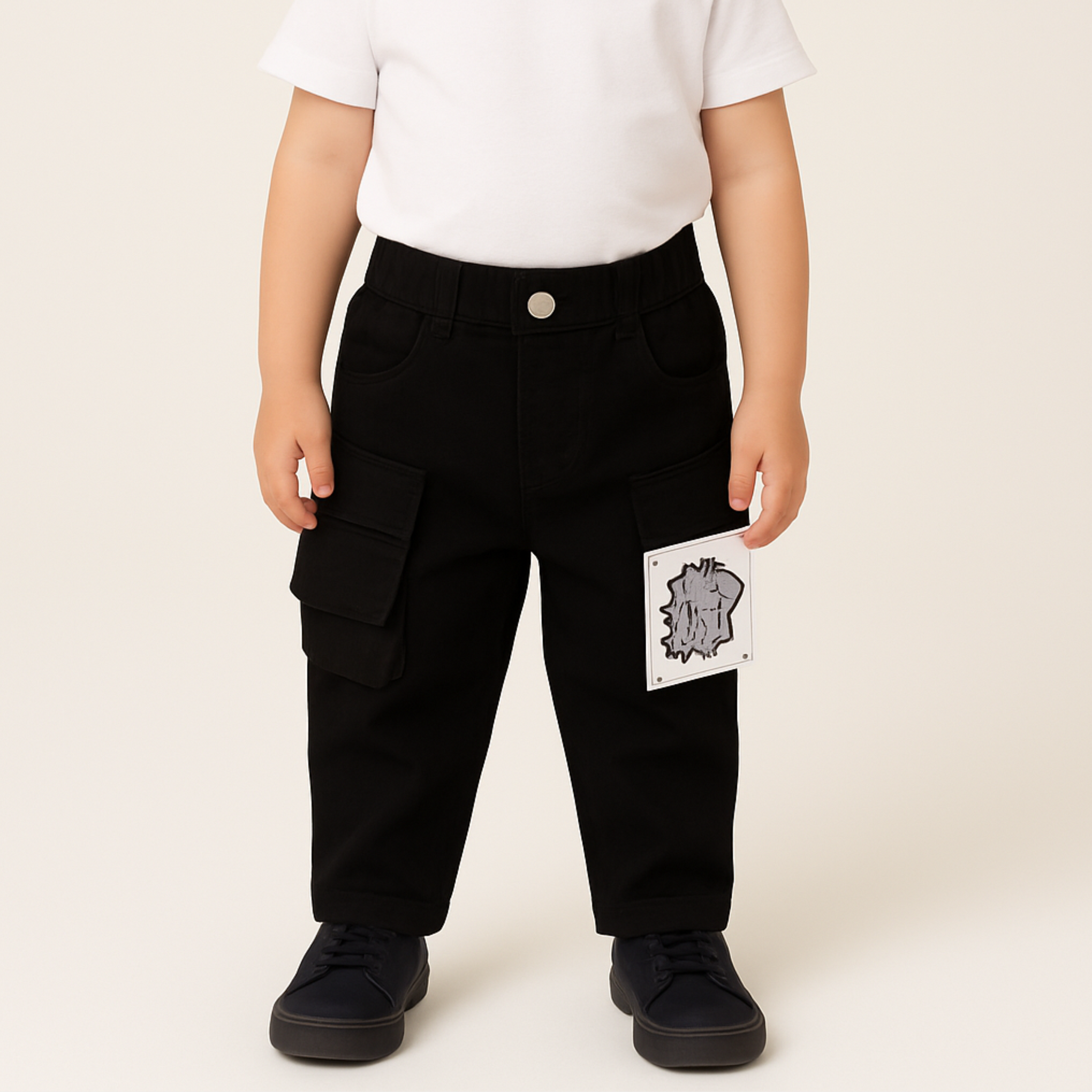 Smile Baby Boys Black Cargo Pants with Pockets – Age 2 to 7 Years