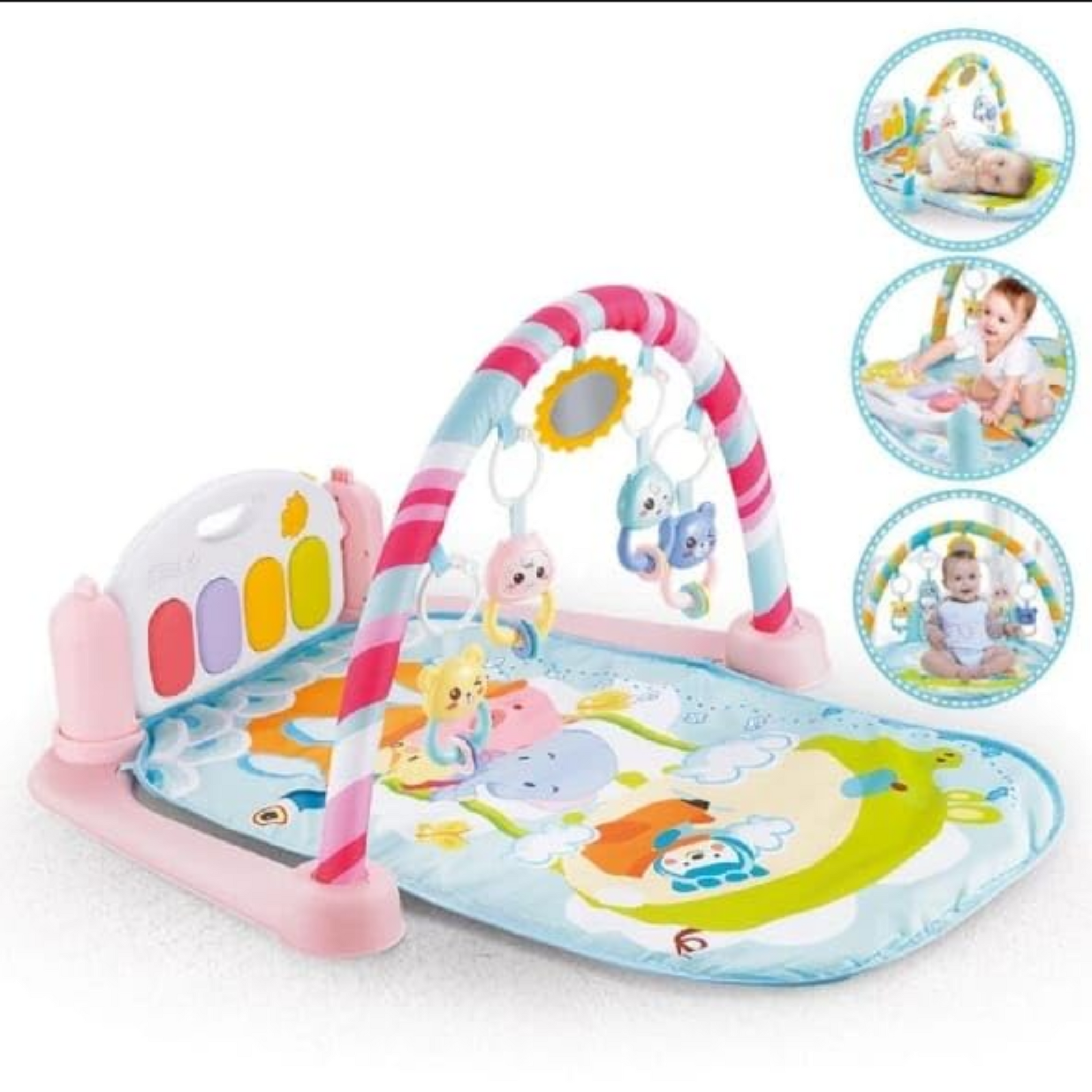 Smile Baby 5 in 1 Piano, Multi-Function High Grade Plastic Piano for Kids, Musical Kick and Play, Musical Keyboard Mat Piano Gym Mat Gym & Fitness Rack (Pink)