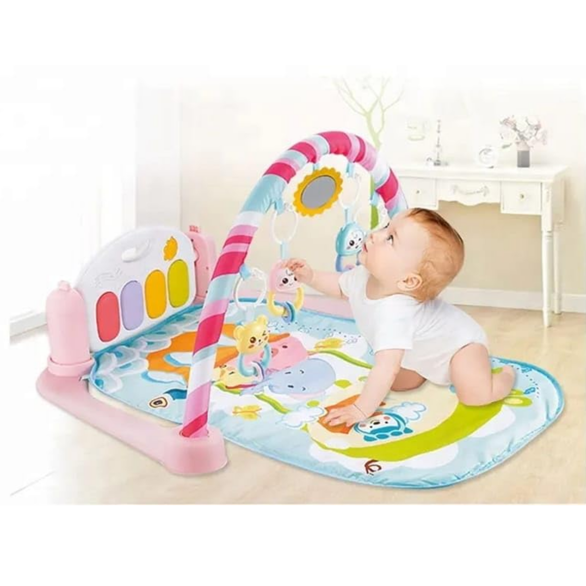 Smile Baby 5 in 1 Piano, Multi-Function High Grade Plastic Piano for Kids, Musical Kick and Play, Musical Keyboard Mat Piano Gym Mat Gym & Fitness Rack (Pink)