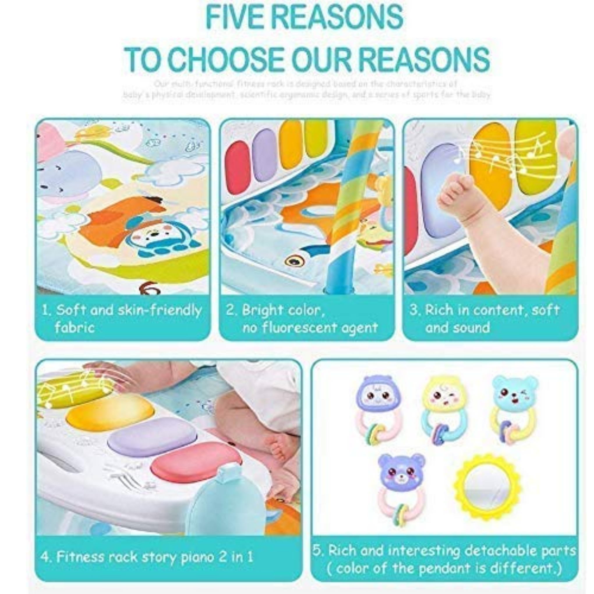 Smile Baby 5 in 1 Piano, Multi-Function High Grade Plastic Piano for Kids, Musical Kick and Play, Musical Keyboard Mat Piano Gym Mat Gym & Fitness Rack (Pink)