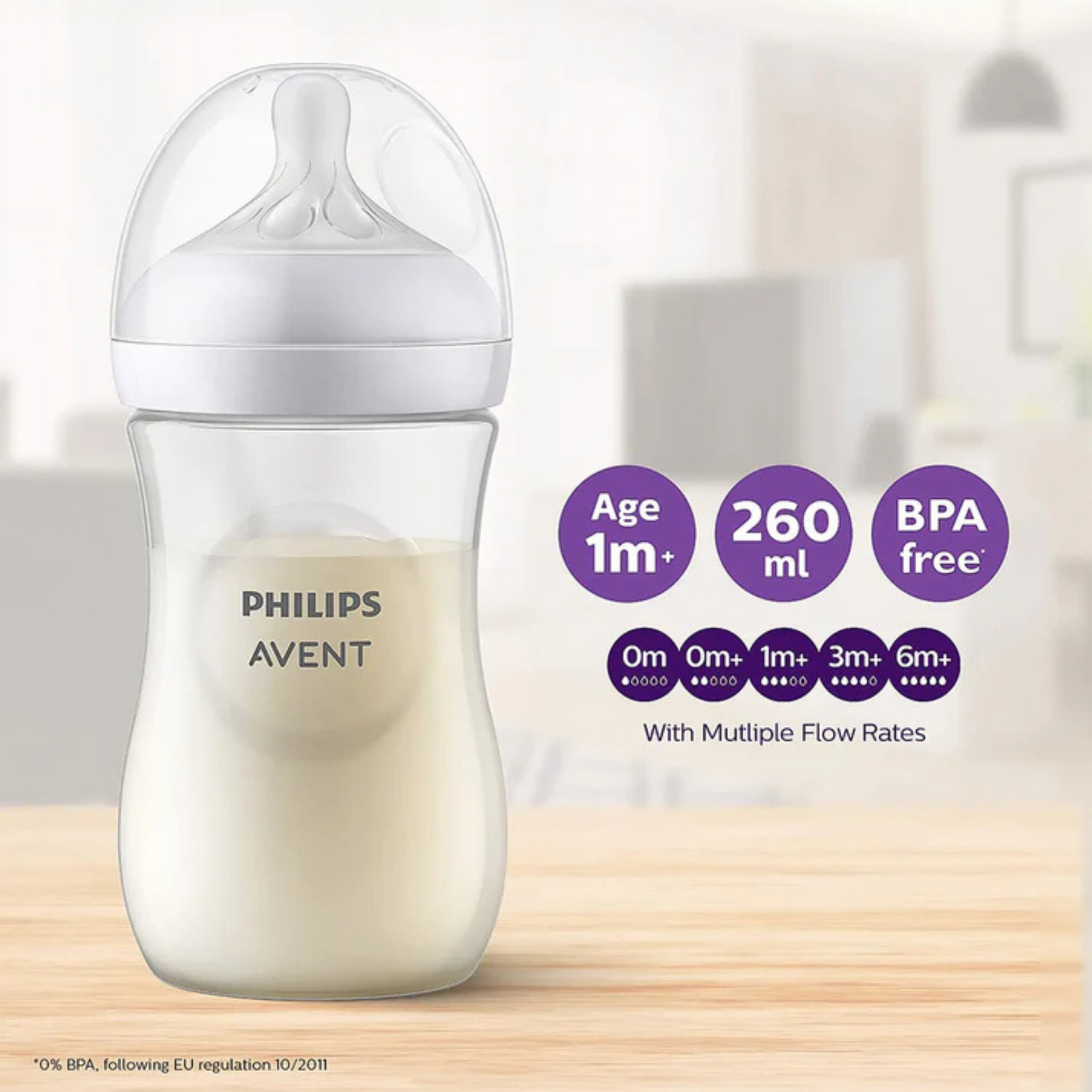 Philips Avent Natural Response Feeding Bottle-Anti Colic-260 ml-With Flow 3 Nipple-Transparent-1M+