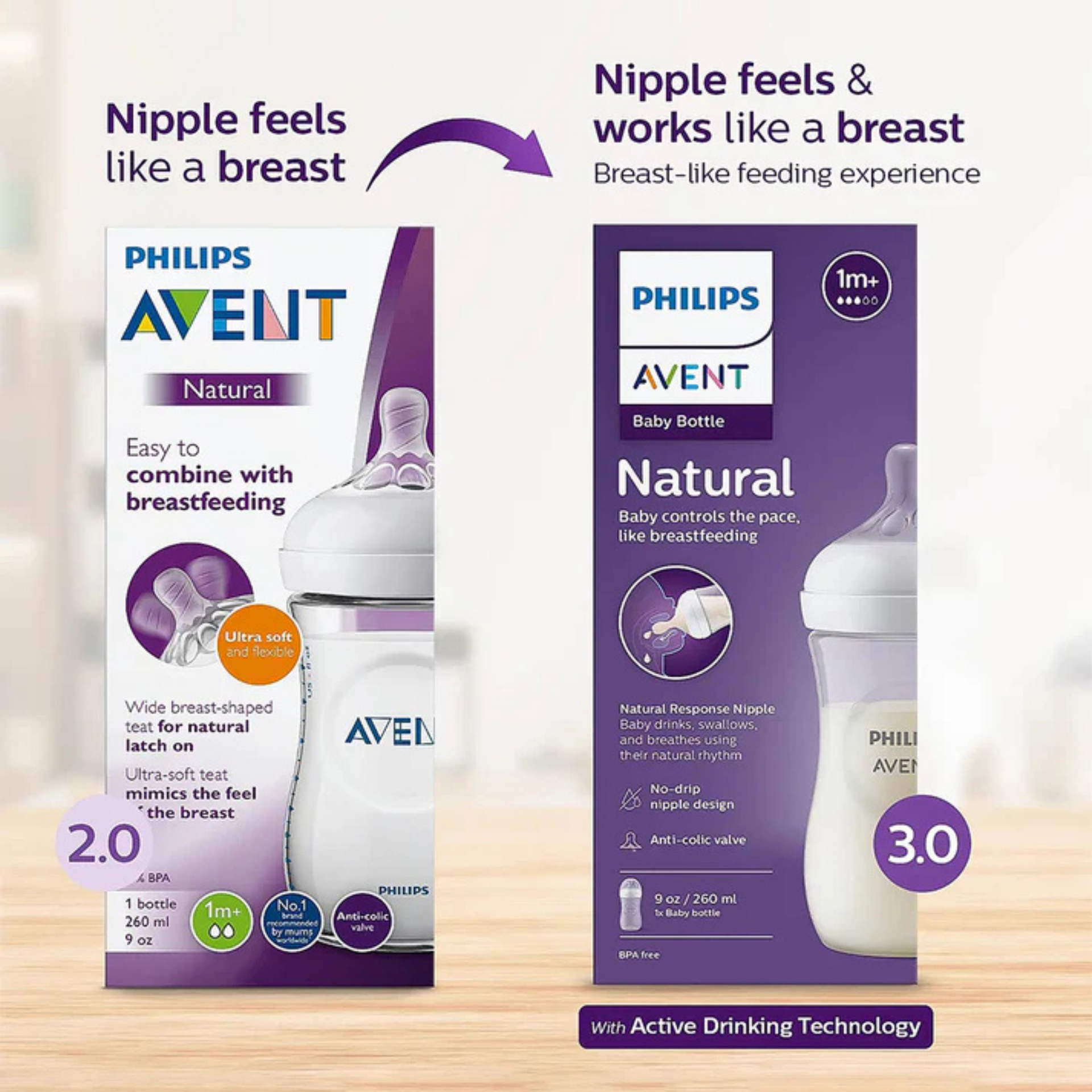 Philips Avent Natural Response Feeding Bottle-Anti Colic-260 ml-With Flow 3 Nipple-Transparent-1M+