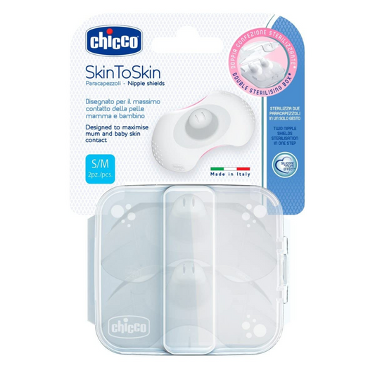 Chicco SkinToSkin Nipple Shields for Breastfeeding Mothers (2 Pieces) | Easy Milk Flow | Soft Silicone Teat with Perfect Latch | Optimal Fit Small to Medium