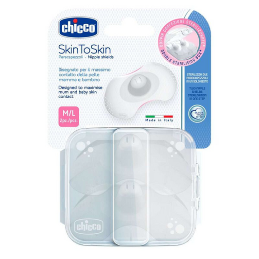 Chicco SkinToSkin Nipple Shields for Breastfeeding Mothers (2 Pieces) | Easy Milk Flow | Soft Silicone Teat with Perfect Latch | Skin To Skin Nipple Shields (M/L)