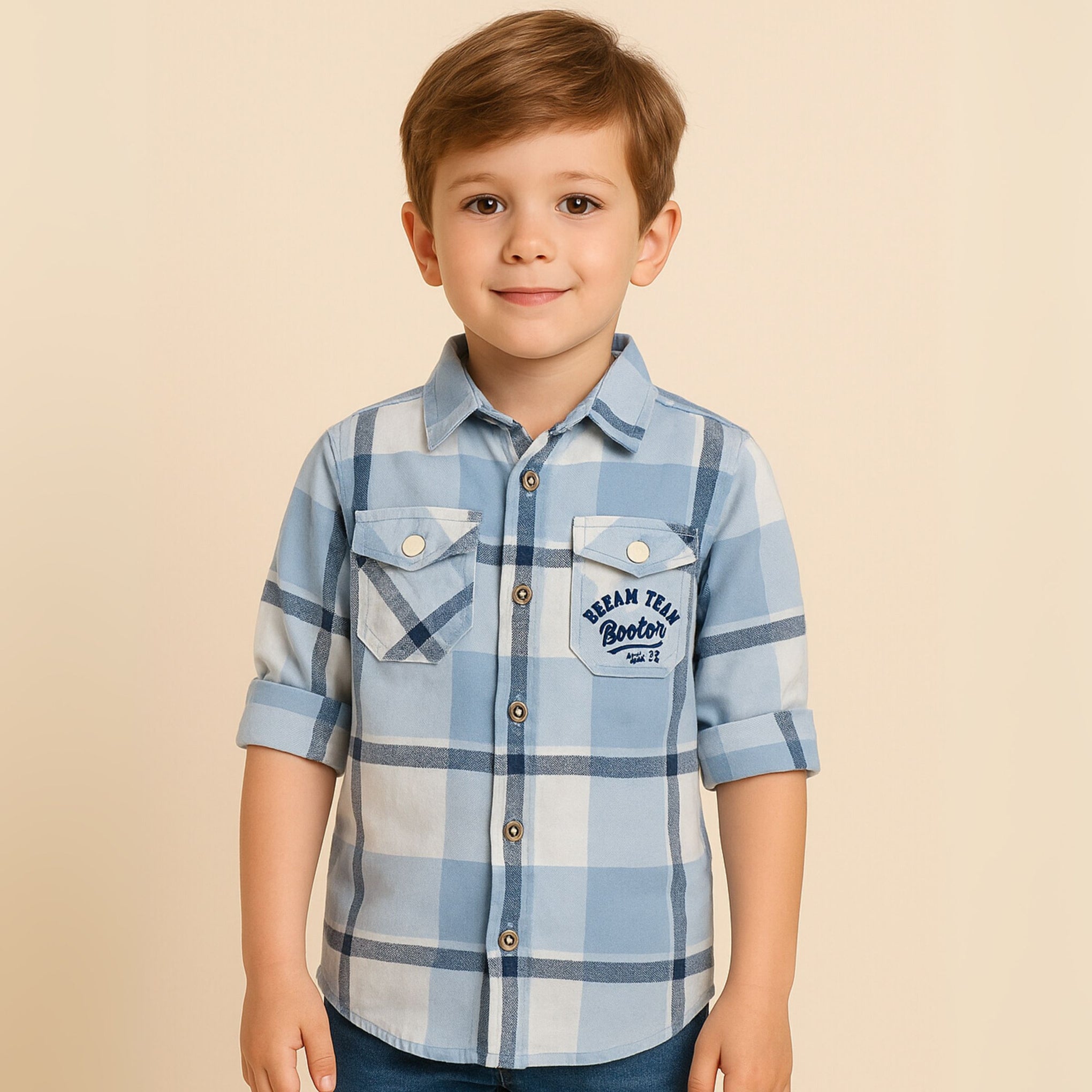 Smile Baby Boys’ Sky & Fawn Casual Shirt and T-Shirt Combo – Ages 3 to 14 Years