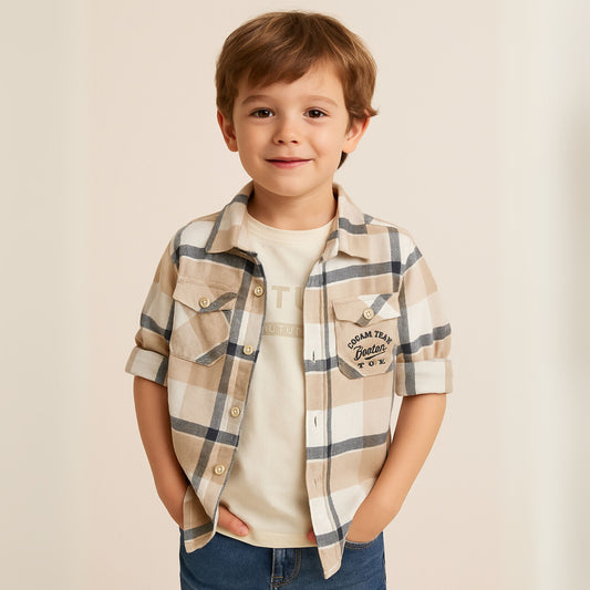 Smile Baby Boys’ Sky & Fawn Casual Shirt and T-Shirt Combo – Ages 3 to 14 Years