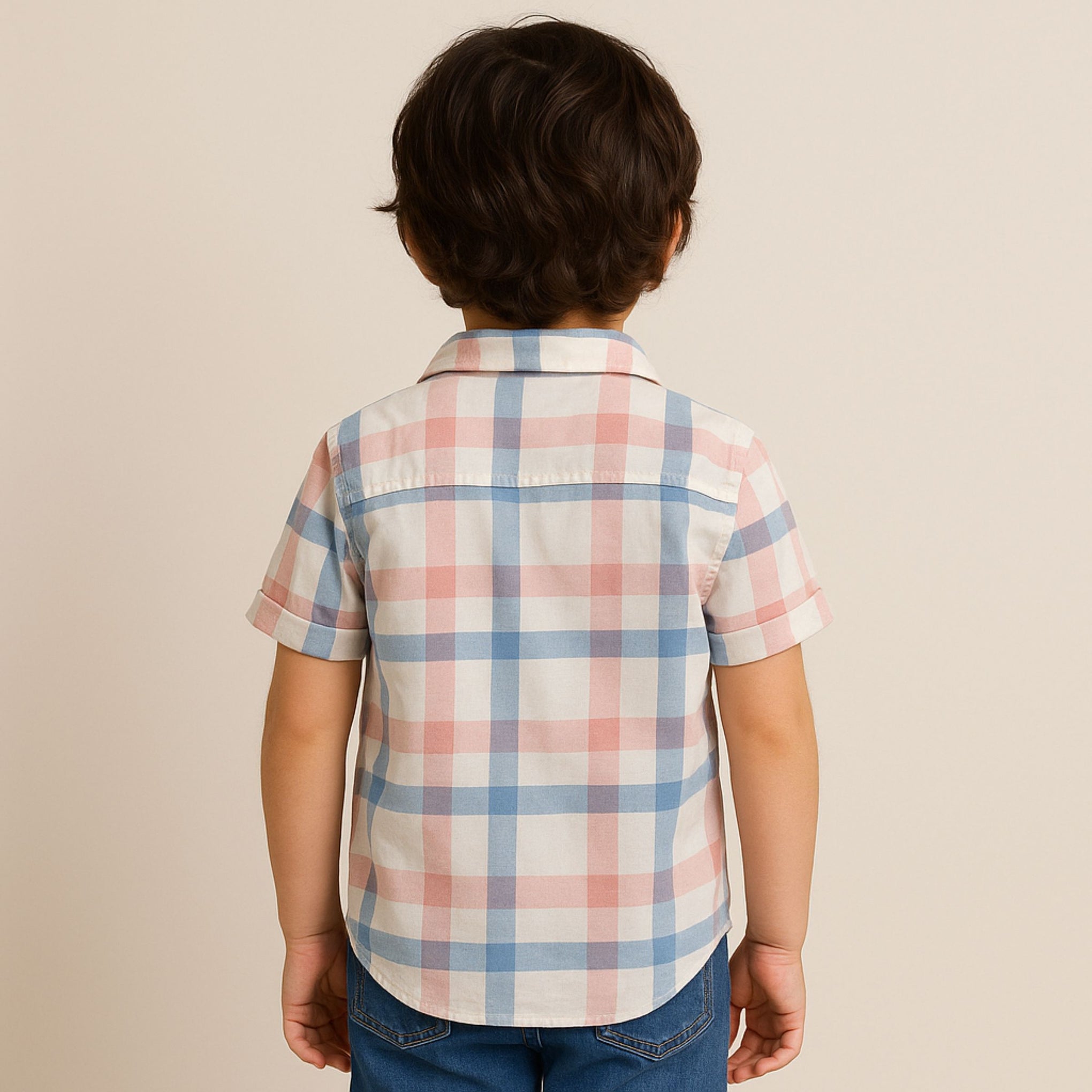 Smile Baby Boys’ Pink & Khaki Check Shirt and Printed T-Shirt Combo – Ages 3 to 14 Years