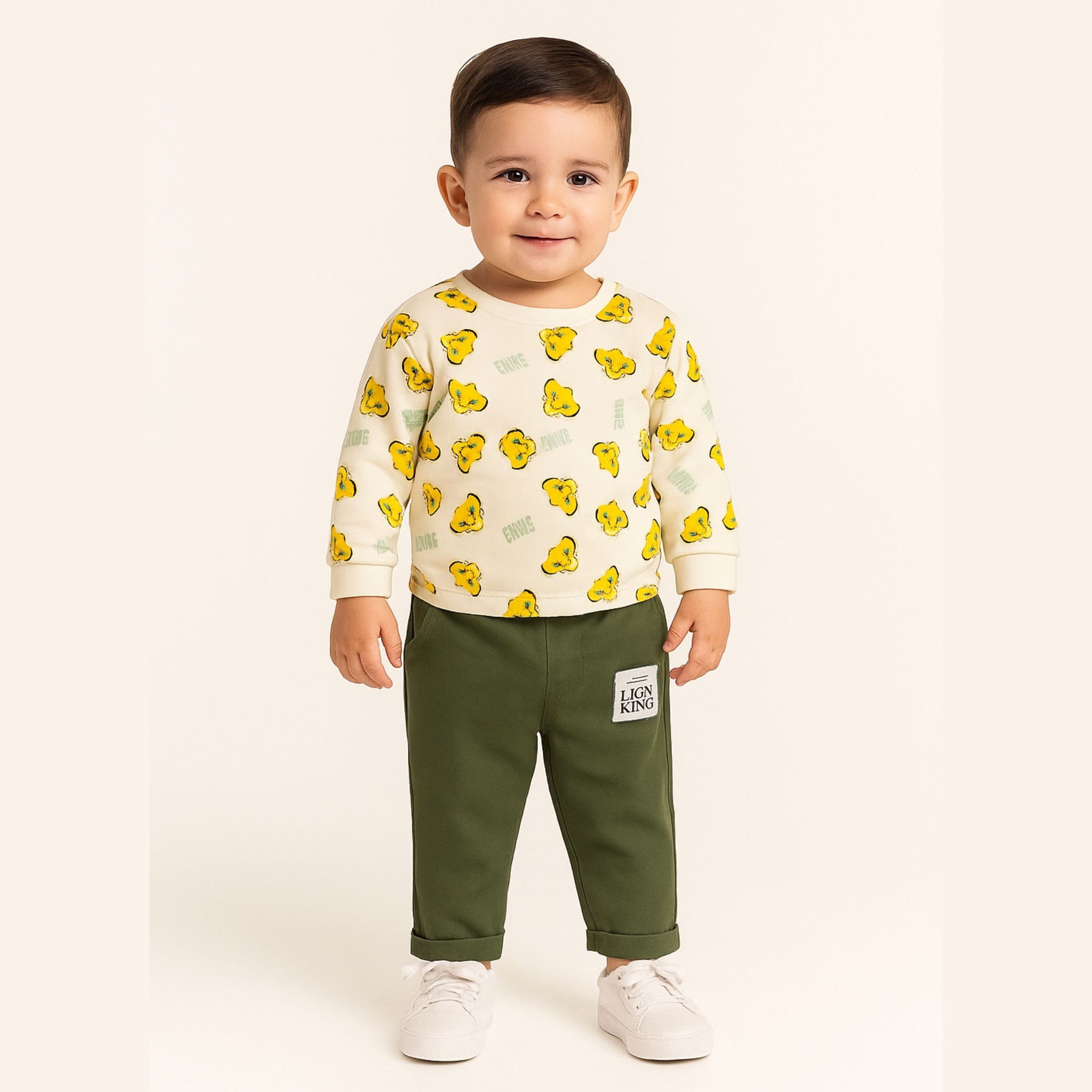 OLLYPOP Baby Boys “The Lion King” Clothing Set – Cream with Pink Tint | 6–24 Months