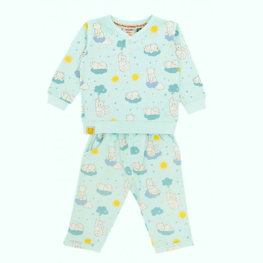 OLLYPOP Winnie the Pooh Full Sleeve Night Suit for Baby Girls (Pink & Sea Blue, Newborn–24 Months)