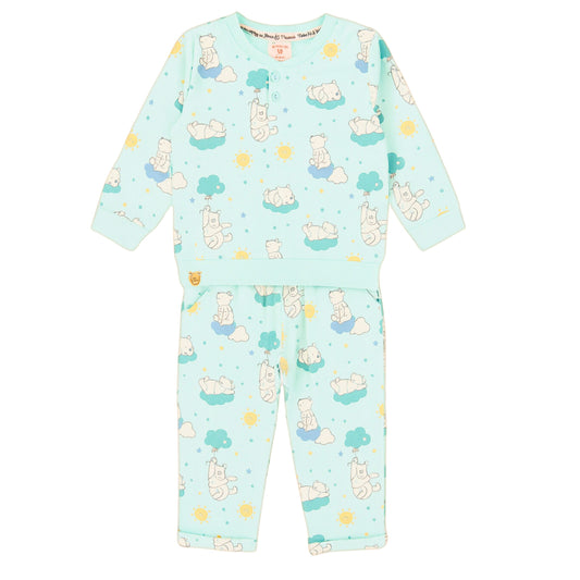 OLLYPOP Winnie the Pooh Full Sleeve Night Suit for Baby Girls (Pink & Sea Blue, Newborn–24 Months)