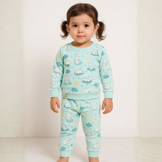 OLLYPOP Winnie the Pooh Full Sleeve Night Suit for Baby Girls (Pink & Sea Blue, Newborn–24 Months)