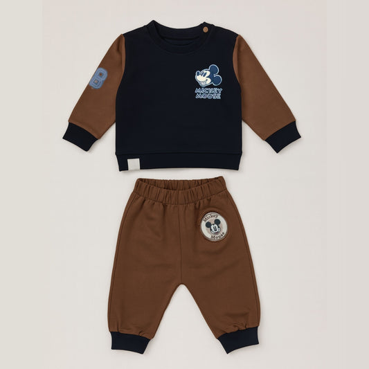 OLLYPOP Boys’ Cadbury & Navy Mickey Mouse Printed Set (3M–3Y)