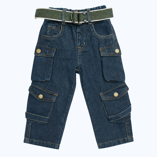 COOLEST Boys’ Cargo Denim Jeans with Belt (Age 1–14 Years) DARK