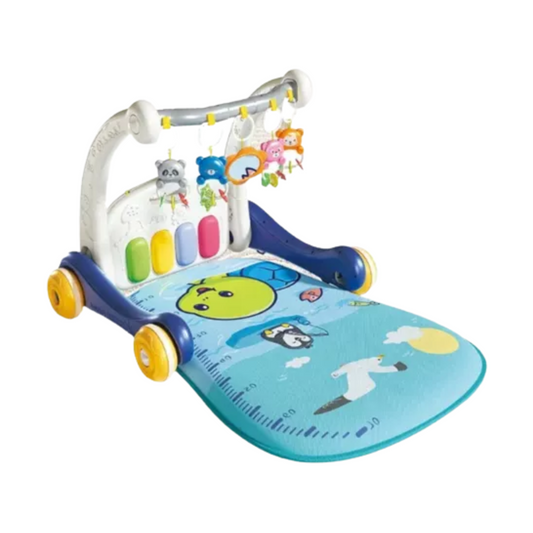 Smile Baby 2 in 1 Baby Walker Play Gym Mat for Boys & Girls, Baby Activity Center with Music and Light, Sit to Stand Learning Walker Tummy Time Mat, Babies Floor Activity Push Walker.(Navy)
