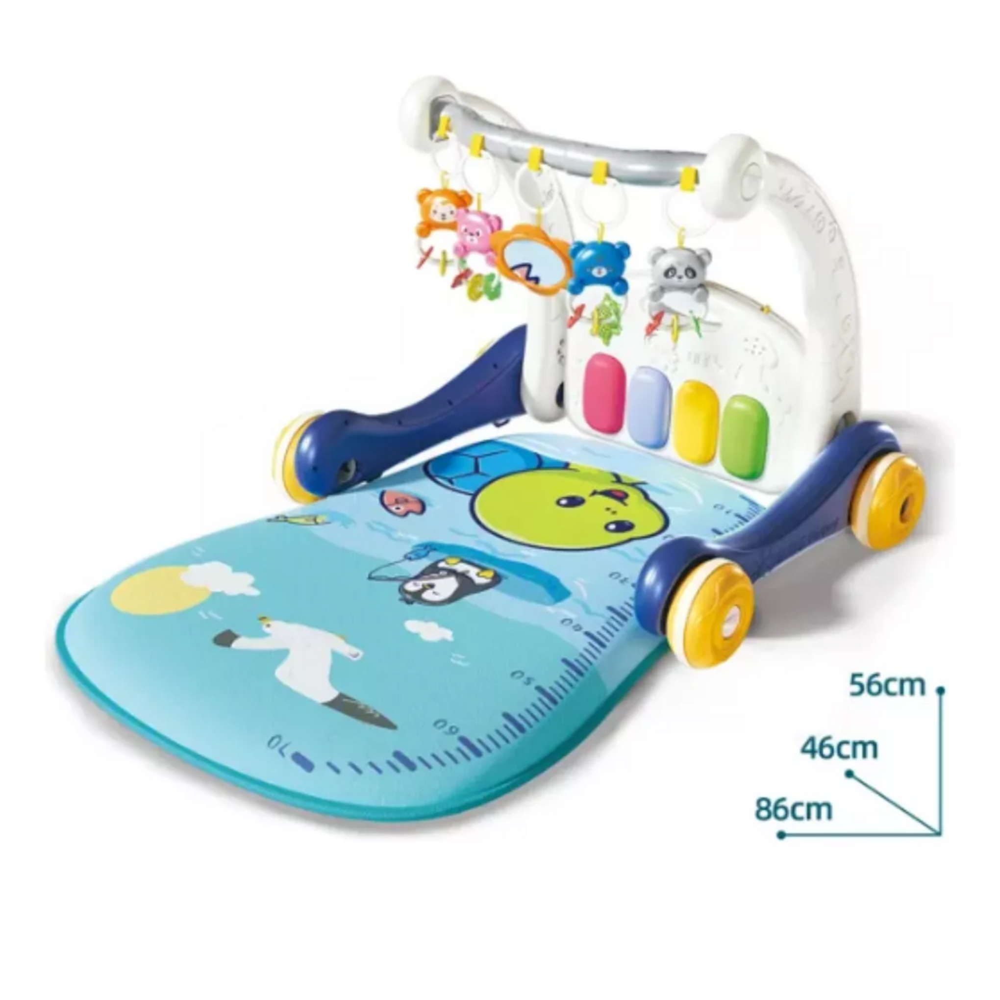 Smile Baby 2 in 1 Baby Walker Play Gym Mat for Boys & Girls, Baby Activity Center with Music and Light, Sit to Stand Learning Walker Tummy Time Mat, Babies Floor Activity Push Walker.(Navy)