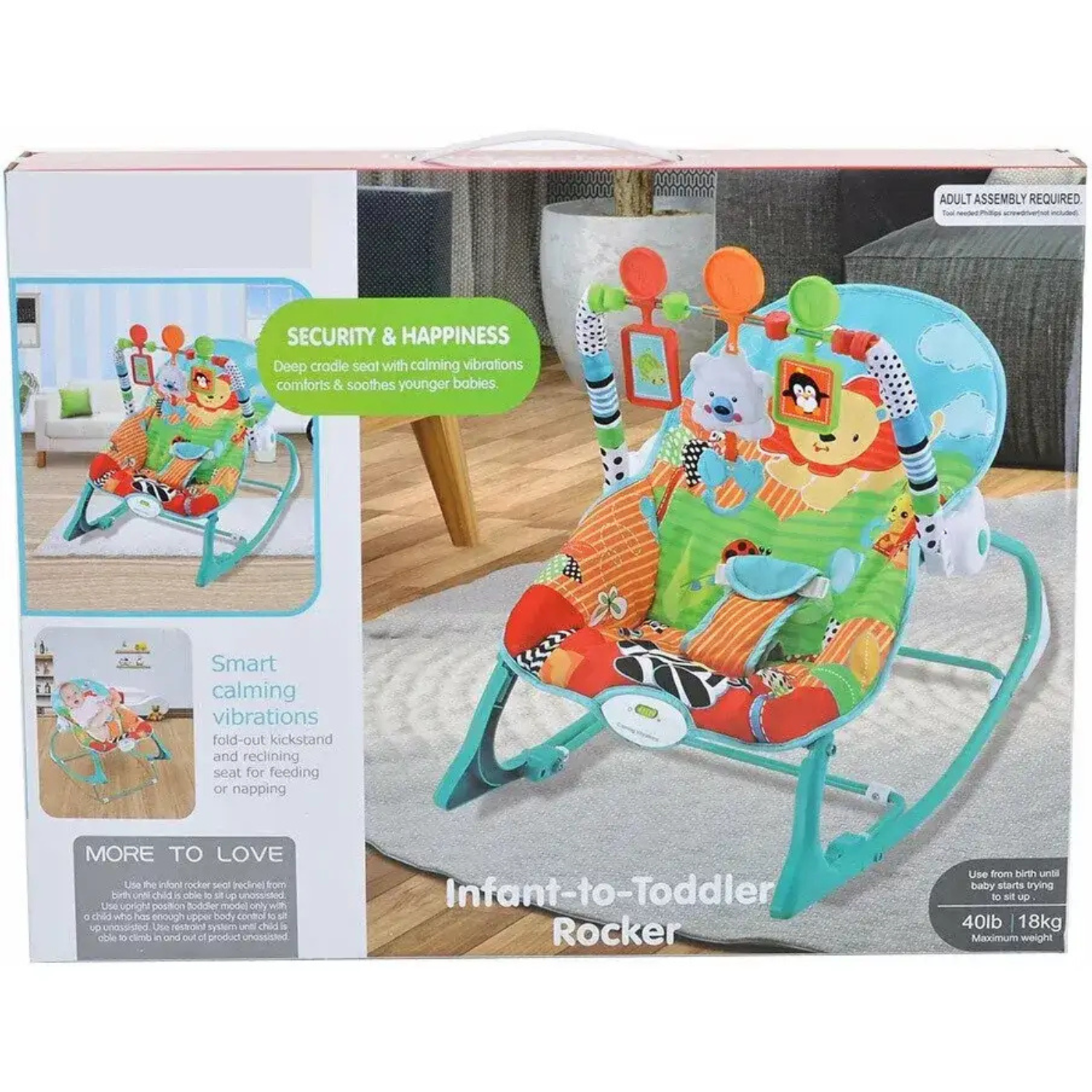 Smile Baby Multi-Color 3-in-1 Infant-to-Toddler Rocker with Musical Toy Bar, Calming Vibrations & Adjustable Backrest – Baby Bouncer Chair