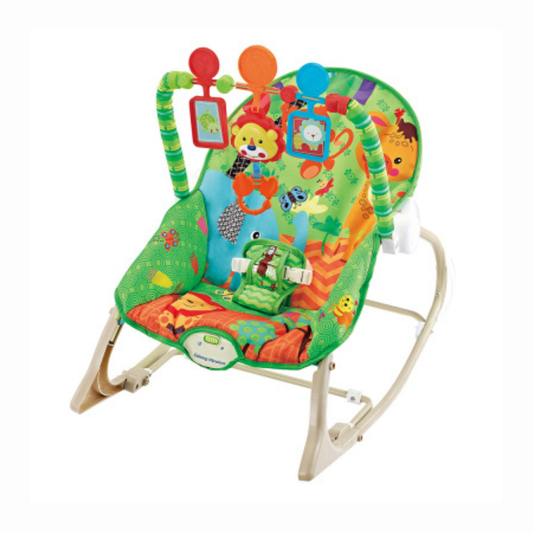 Smile Baby Infant-to-Toddler Rocker | Calming Vibrations, Adjustable Recline, Jungle-Themed Soft Seat & Removable Toy Bar – Green