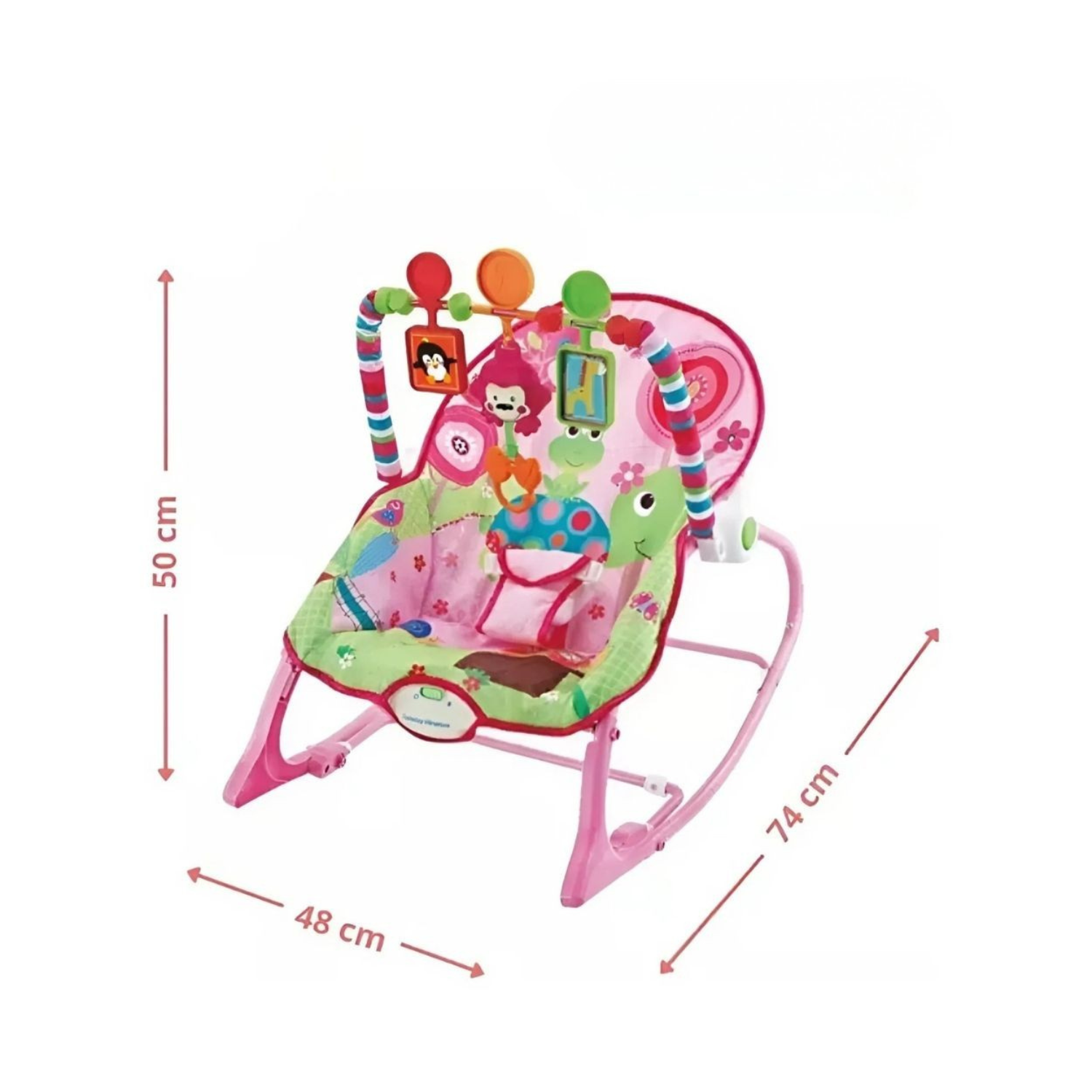 Smile Baby 3-in-1 Musical Infant-to-Toddler Rocker with Calming Vibrations, Adjustable Backrest & Detachable Toy Bar – Pink & Green Baby Bouncer Chair