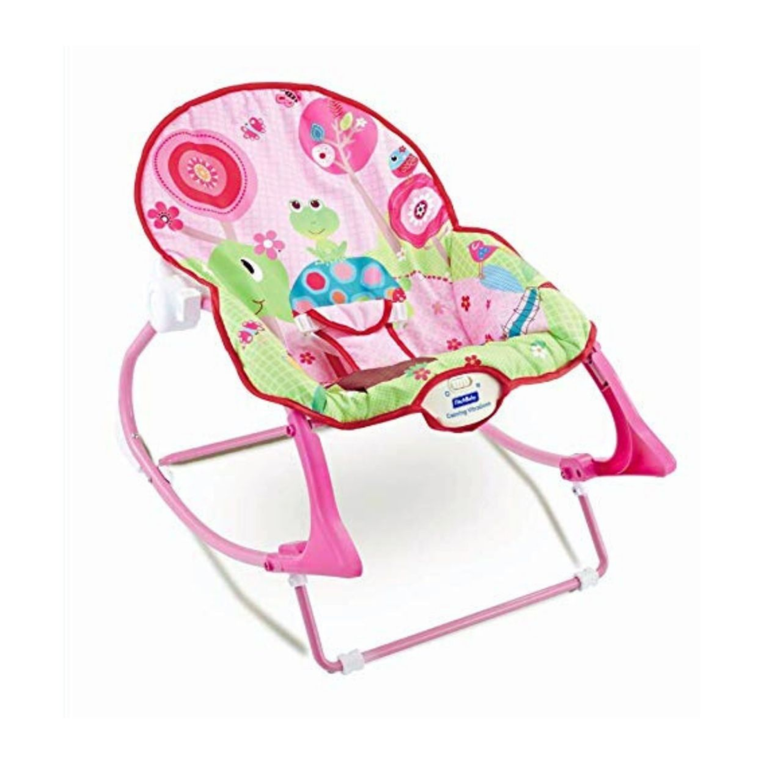 Smile Baby 3-in-1 Musical Infant-to-Toddler Rocker with Calming Vibrations, Adjustable Backrest & Detachable Toy Bar – Pink & Green Baby Bouncer Chair