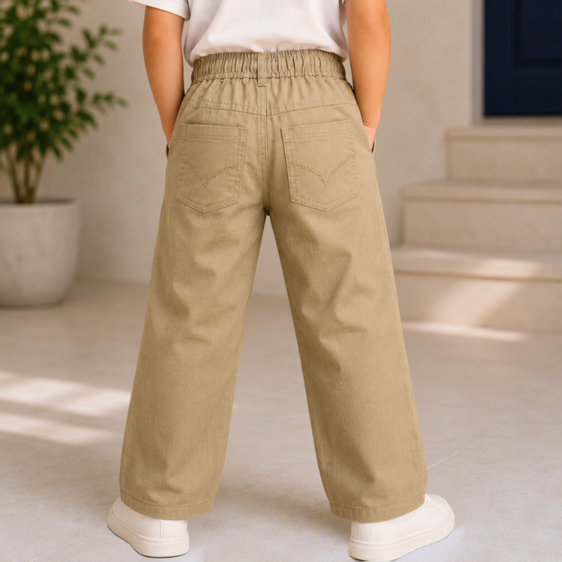 KEPEL Boys Casual Cotton Pants with Elastic Waist & Drawstring | Black, Olive, Khakhi & Brown | Sizes 22-40 (3-14+ Years)