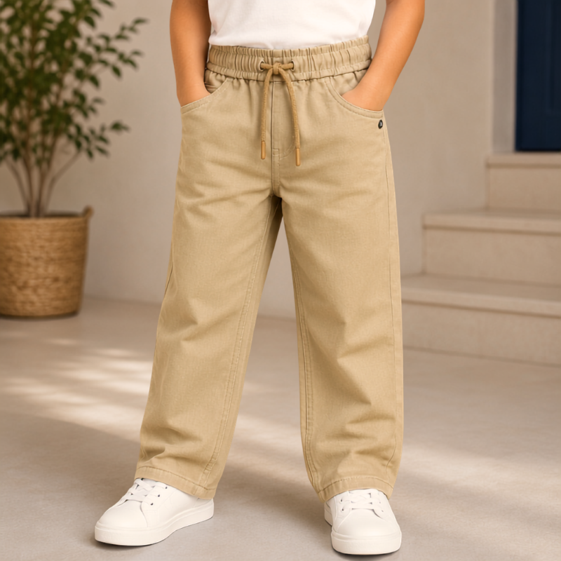 KEPEL Boys Casual Cotton Pants with Elastic Waist & Drawstring | Black, Olive, Khakhi & Brown | Sizes 22-40 (3-14+ Years)