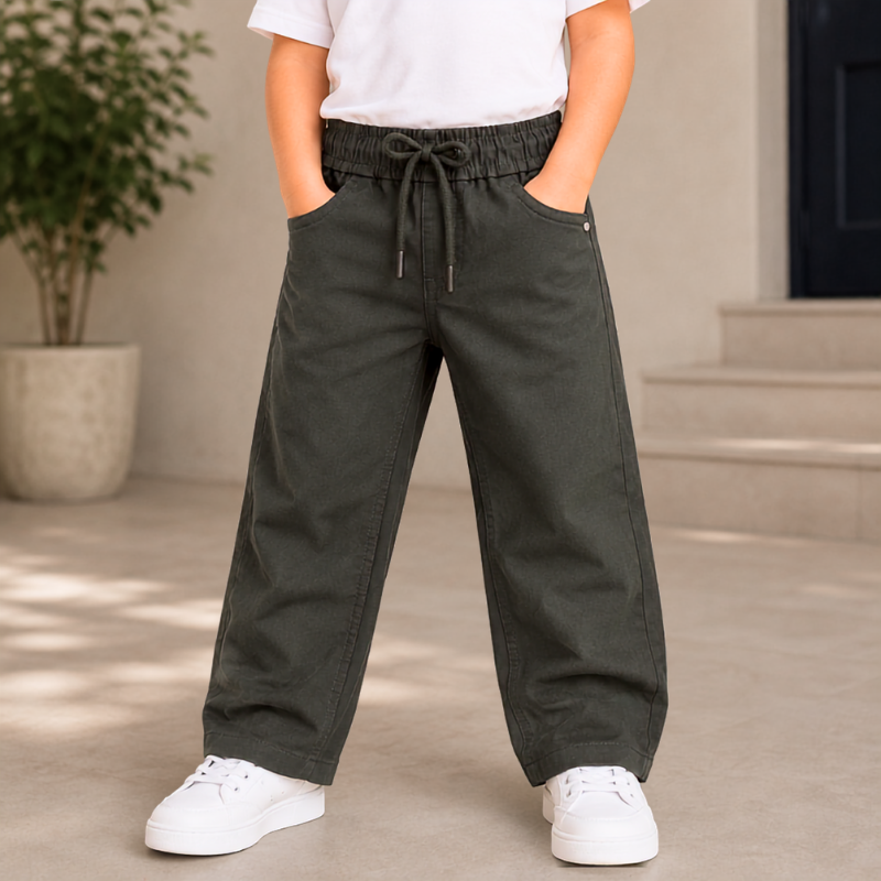 KEPEL Boys Casual Cotton Pants with Elastic Waist & Drawstring | Black, Olive, Khakhi & Brown | Sizes 22-40 (3-14+ Years)